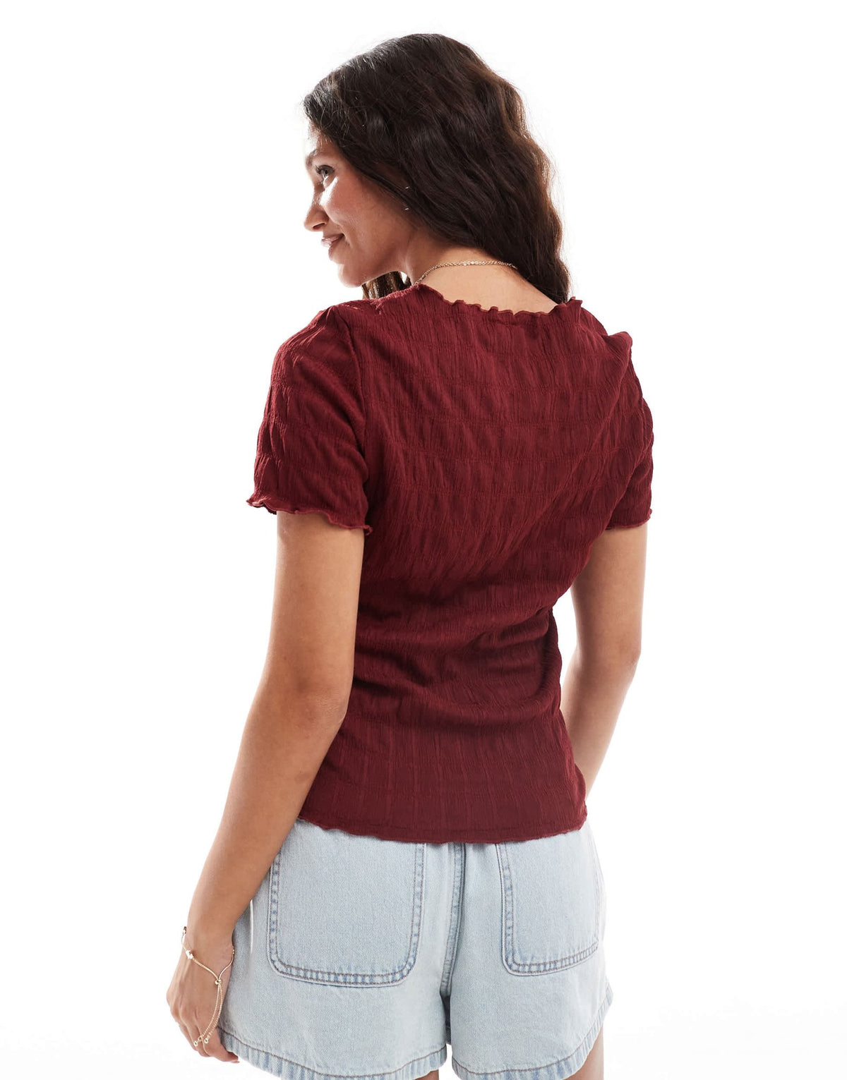 Vero Moda textured short sleeve t-shirt in burgundy - ASOS Sample Sale