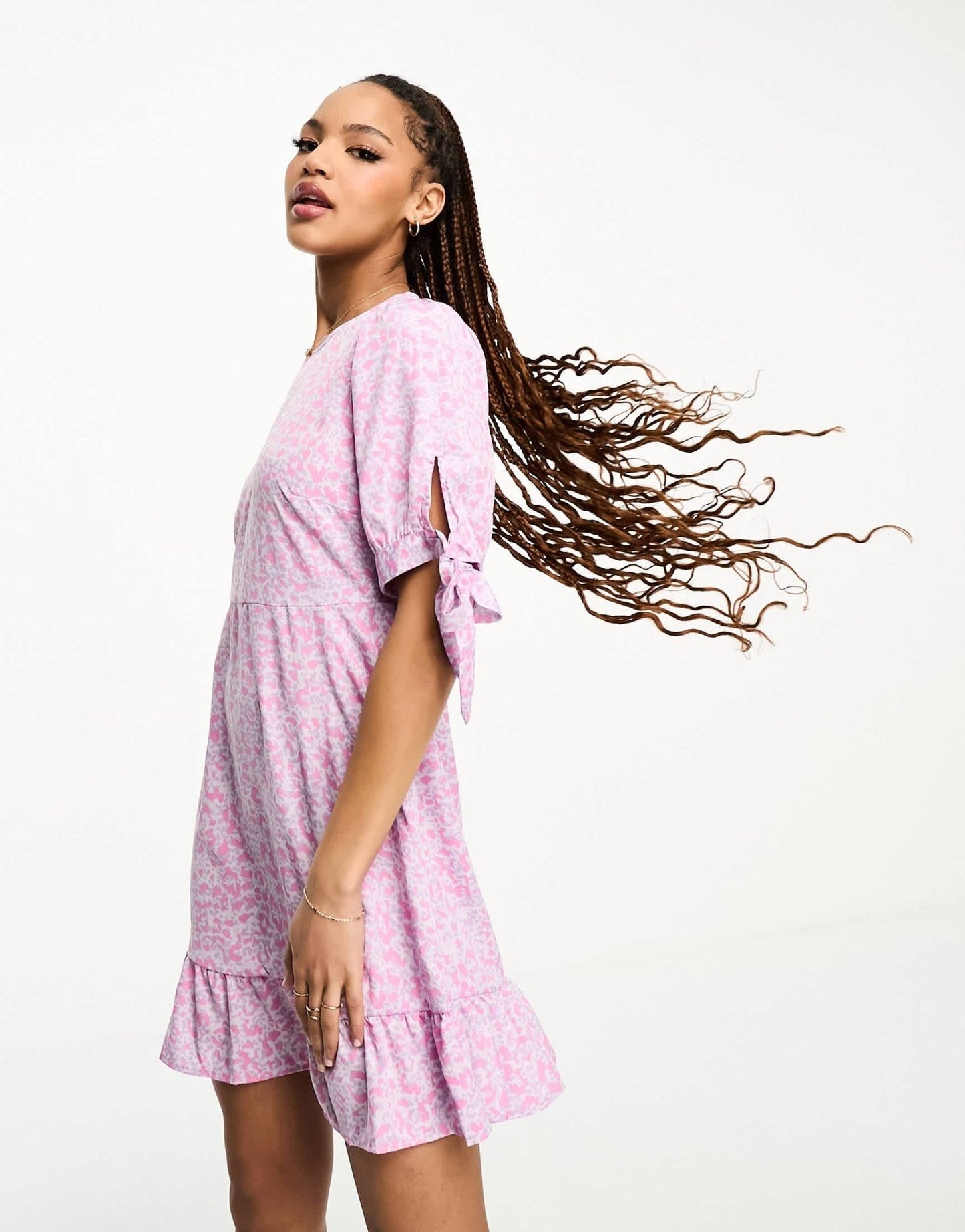 Vero Moda tie sleeve animal print mini dress in pink and lilac - ASOS Sample Sale