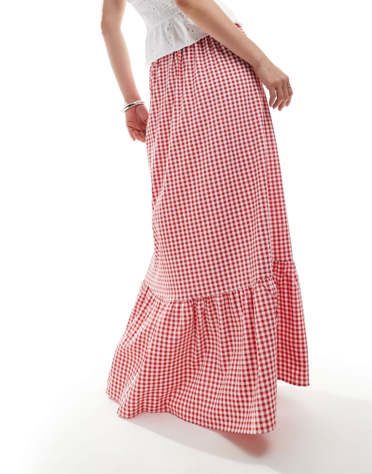 Vero Moda tiered hem maxi skirt in red gingham print - ASOS Sample Sale