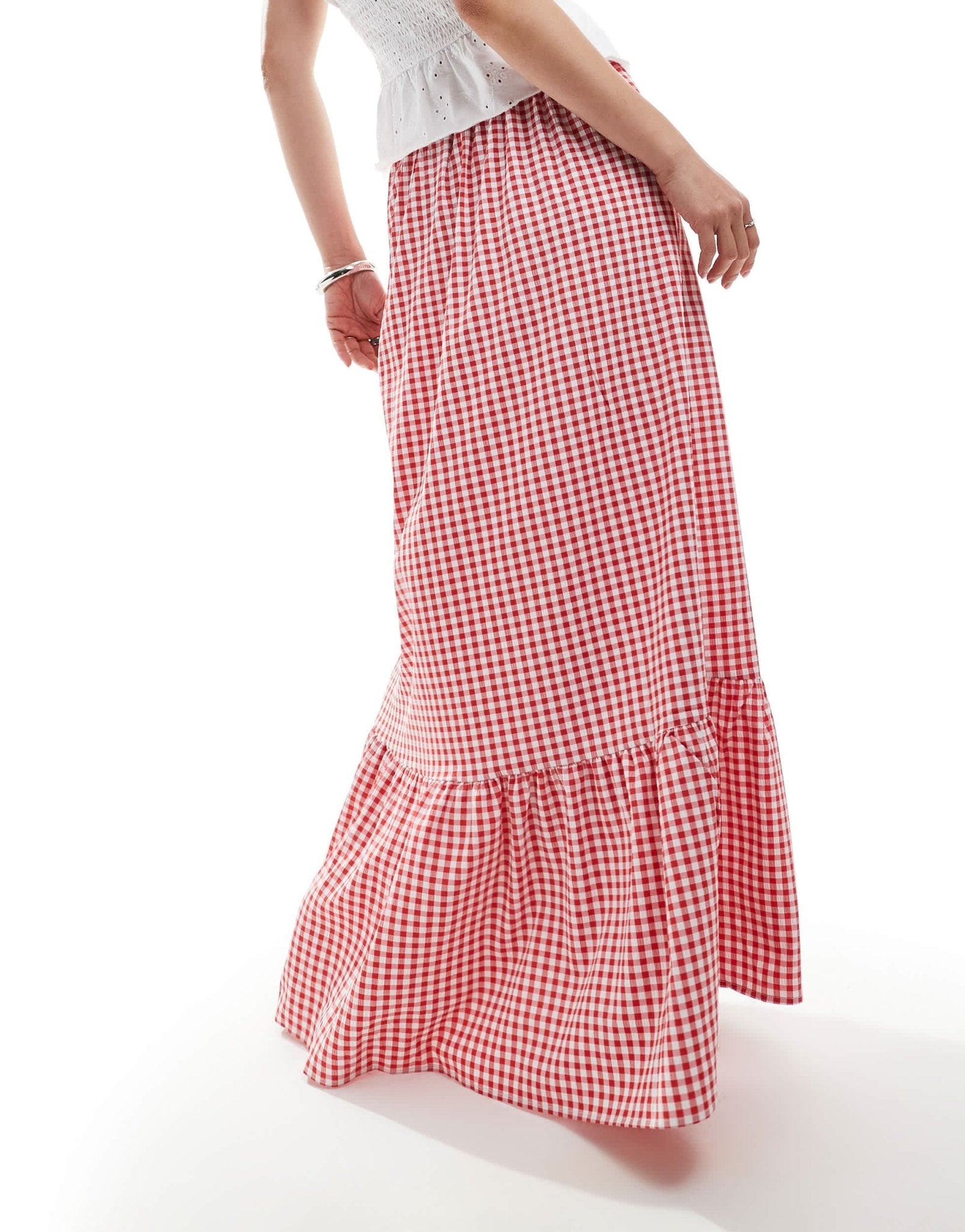 Vero Moda tiered hem maxi skirt in red gingham print - ASOS Sample Sale
