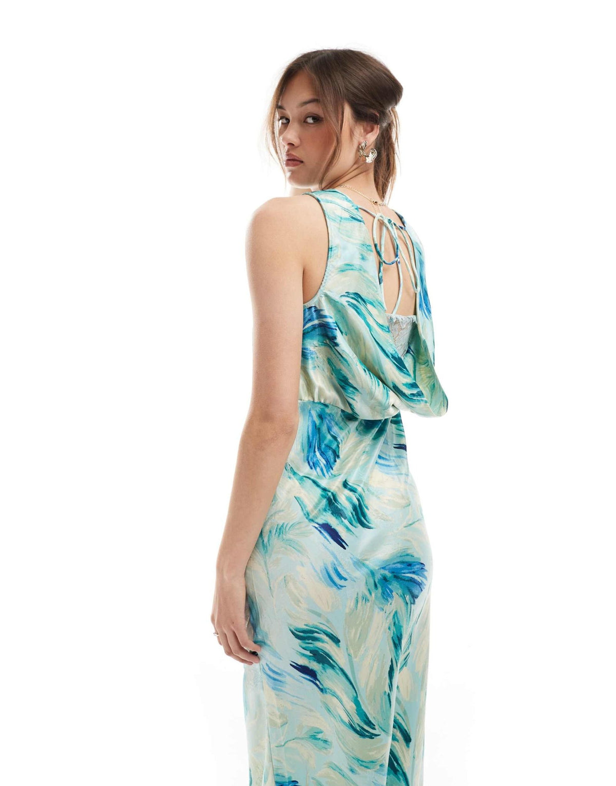 Vero Moda v-neck open back maxi dress in abstract blue print - ASOS Sample Sale