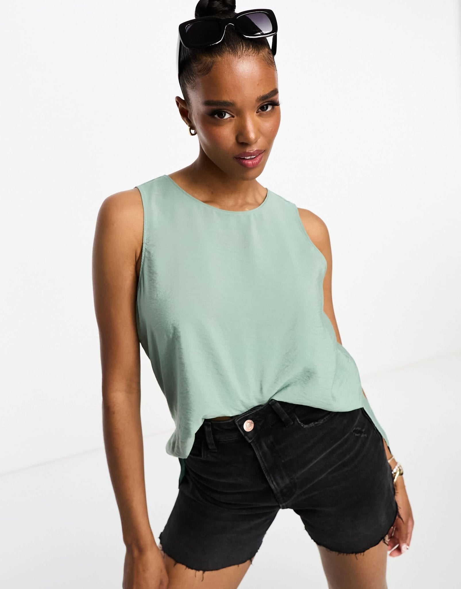 Vero Moda woven vest top in sage - ASOS Sample Sale
