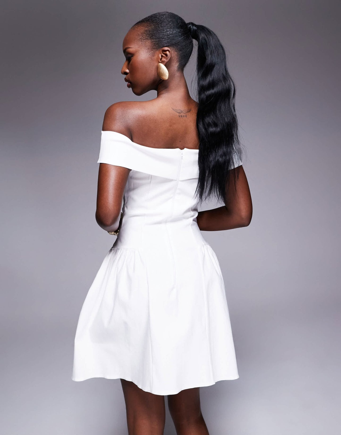 Vesper bengaline bardot foldover skater mini dress in white - ASOS Sample Sale