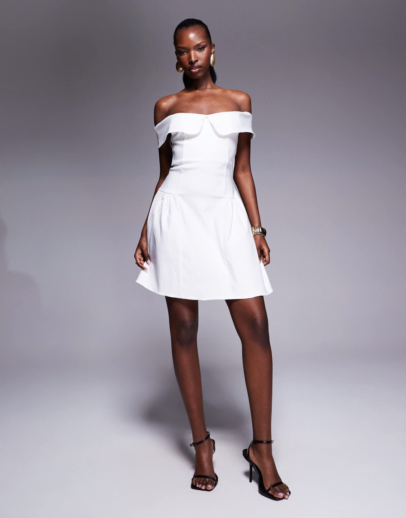 Vesper bengaline bardot foldover skater mini dress in white - ASOS Sample Sale