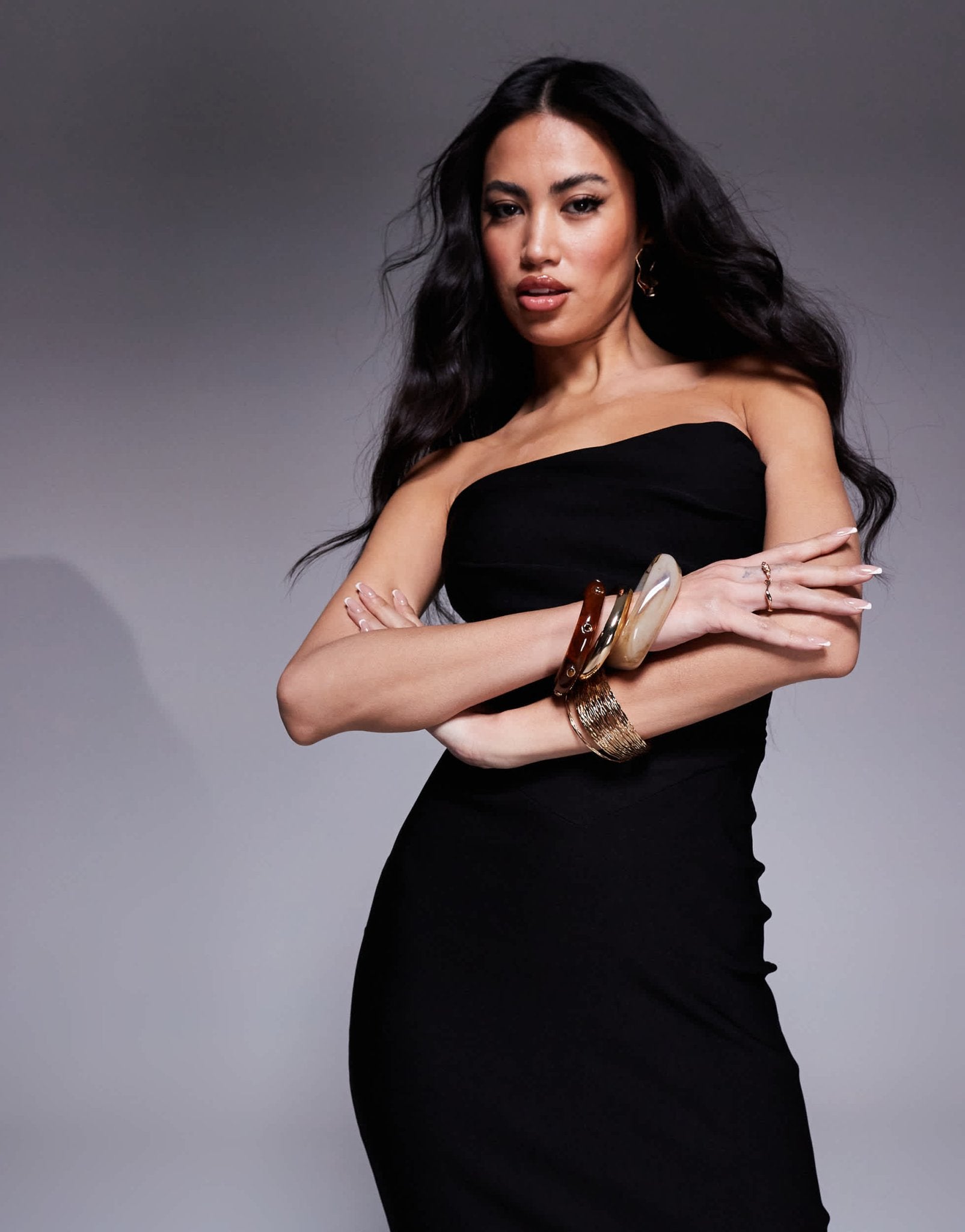 Vesper bengaline drape waist bandeau maxi dress in black - ASOS Sample Sale