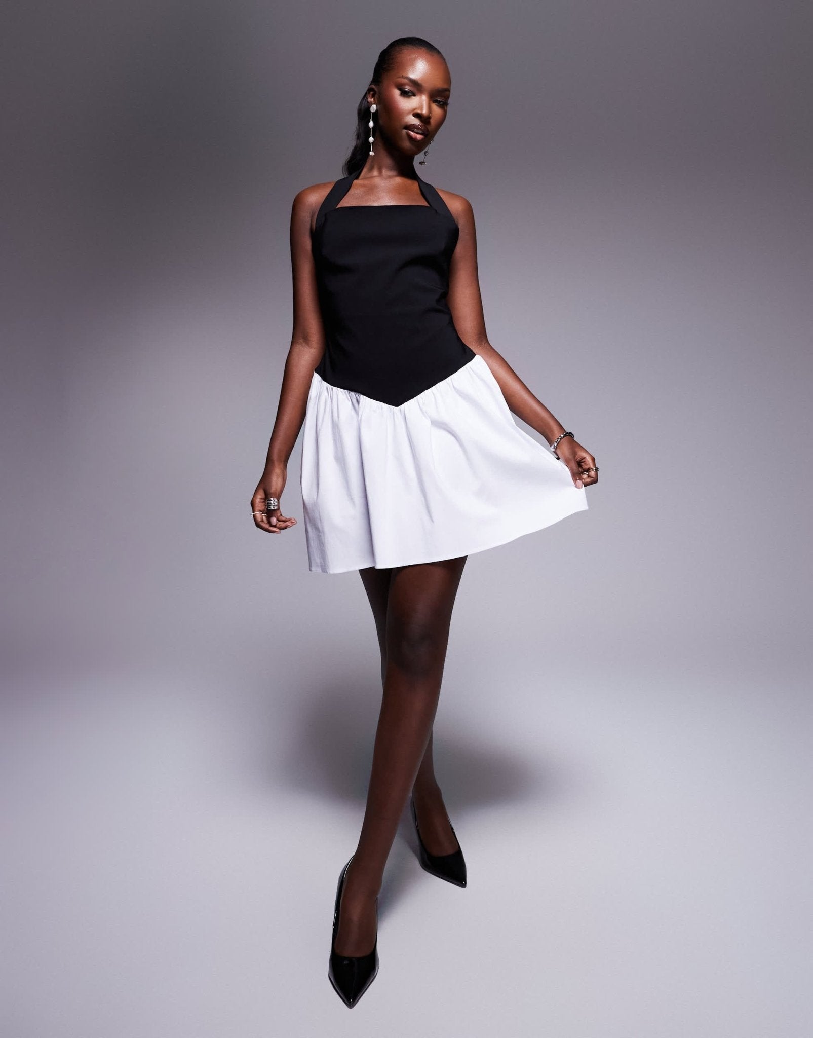 Vesper bengaline halterneck mini dress in mono contrast - ASOS Sample Sale
