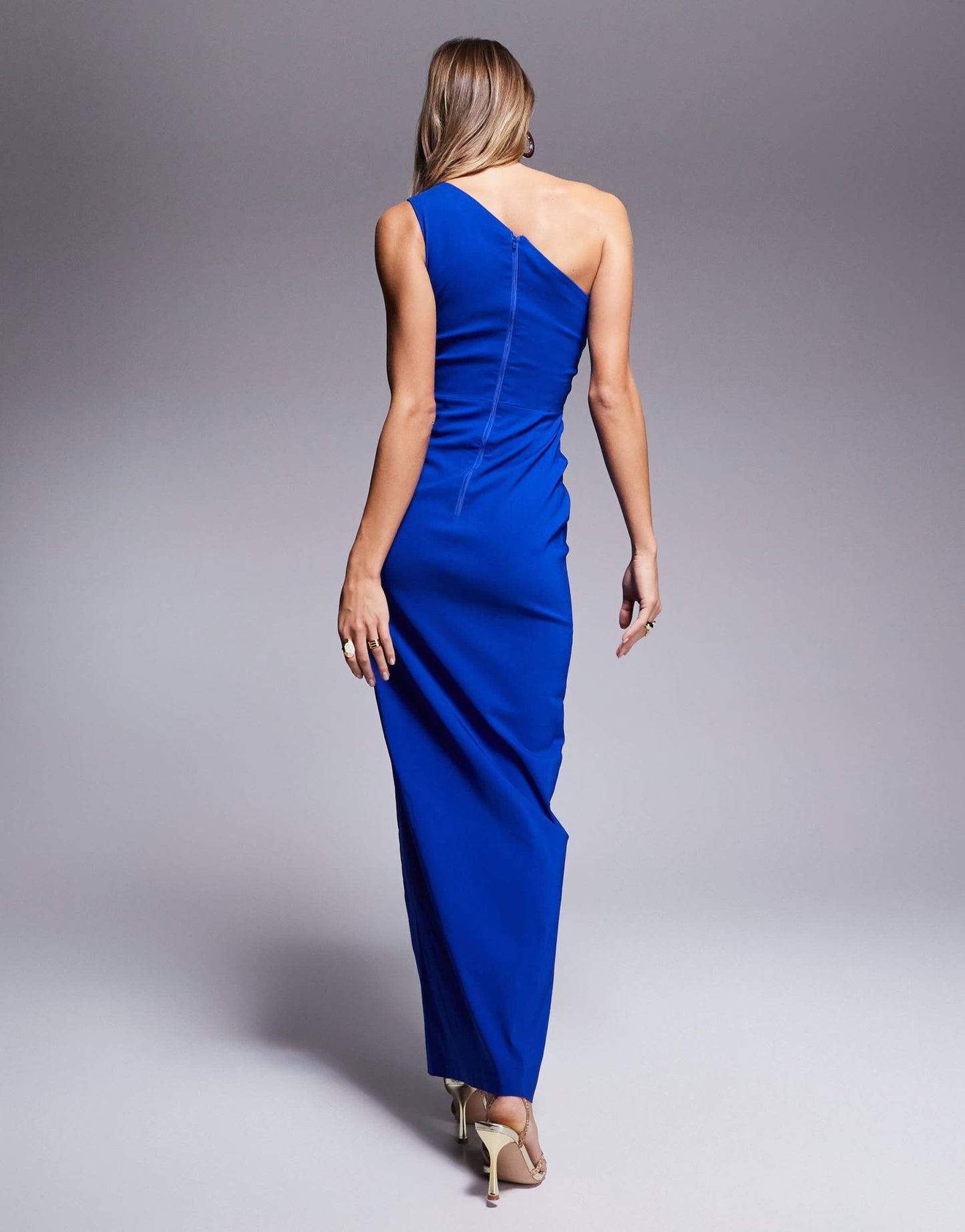 Vesper bengaline one shoulder cut out detail front split maxi dress in cobalt - ASOS Sample Sale