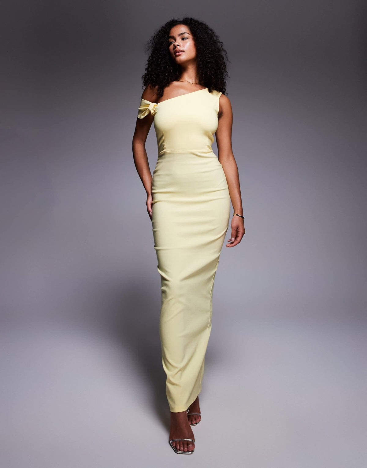 Vesper bengaline one shoulder knot detail maxi bodycon dress in yellow - ASOS Sample Sale