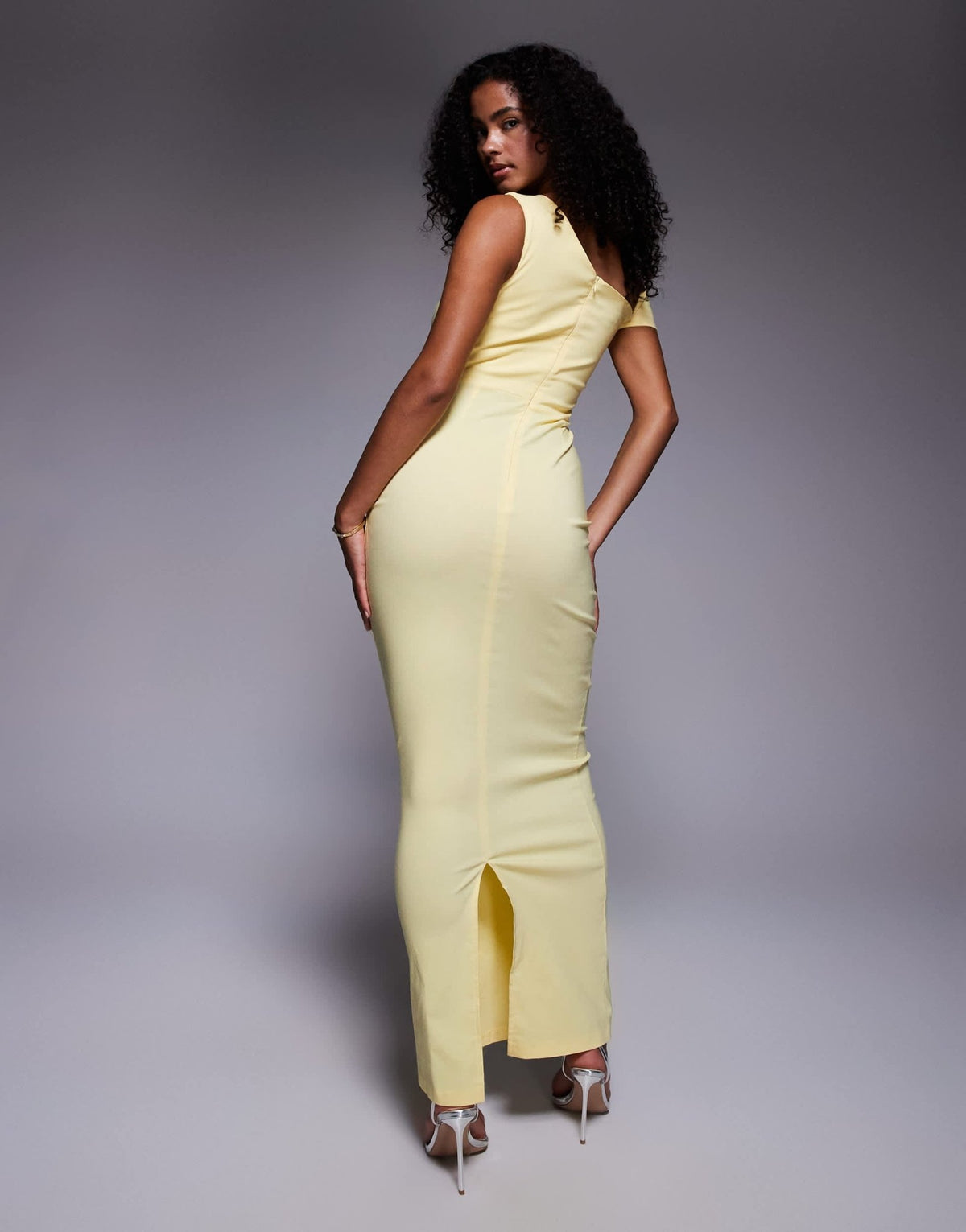 Vesper bengaline one shoulder knot detail maxi bodycon dress in yellow - ASOS Sample Sale