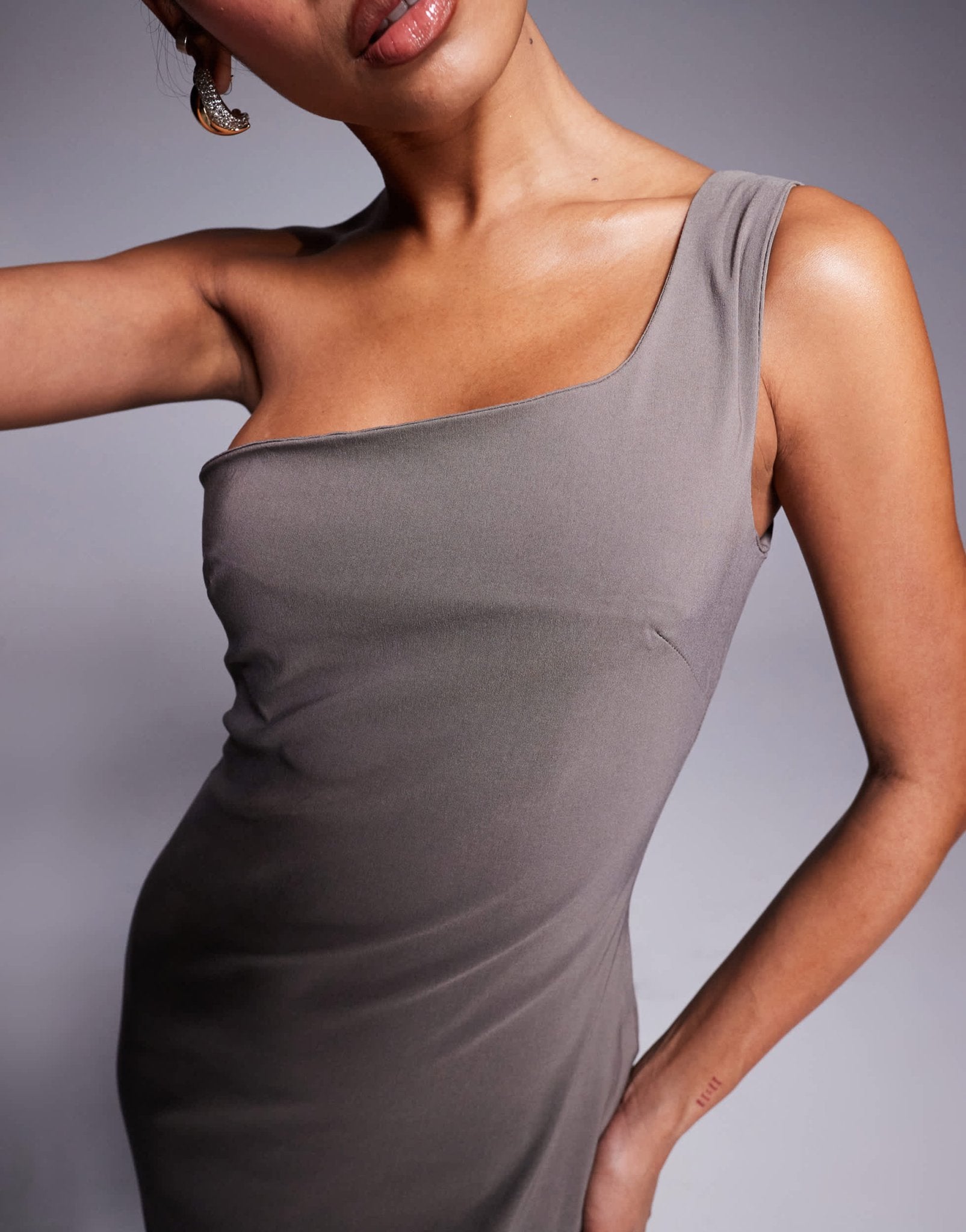 Vesper bengaline one shoulder midaxi dress in taupe - ASOS Sample Sale