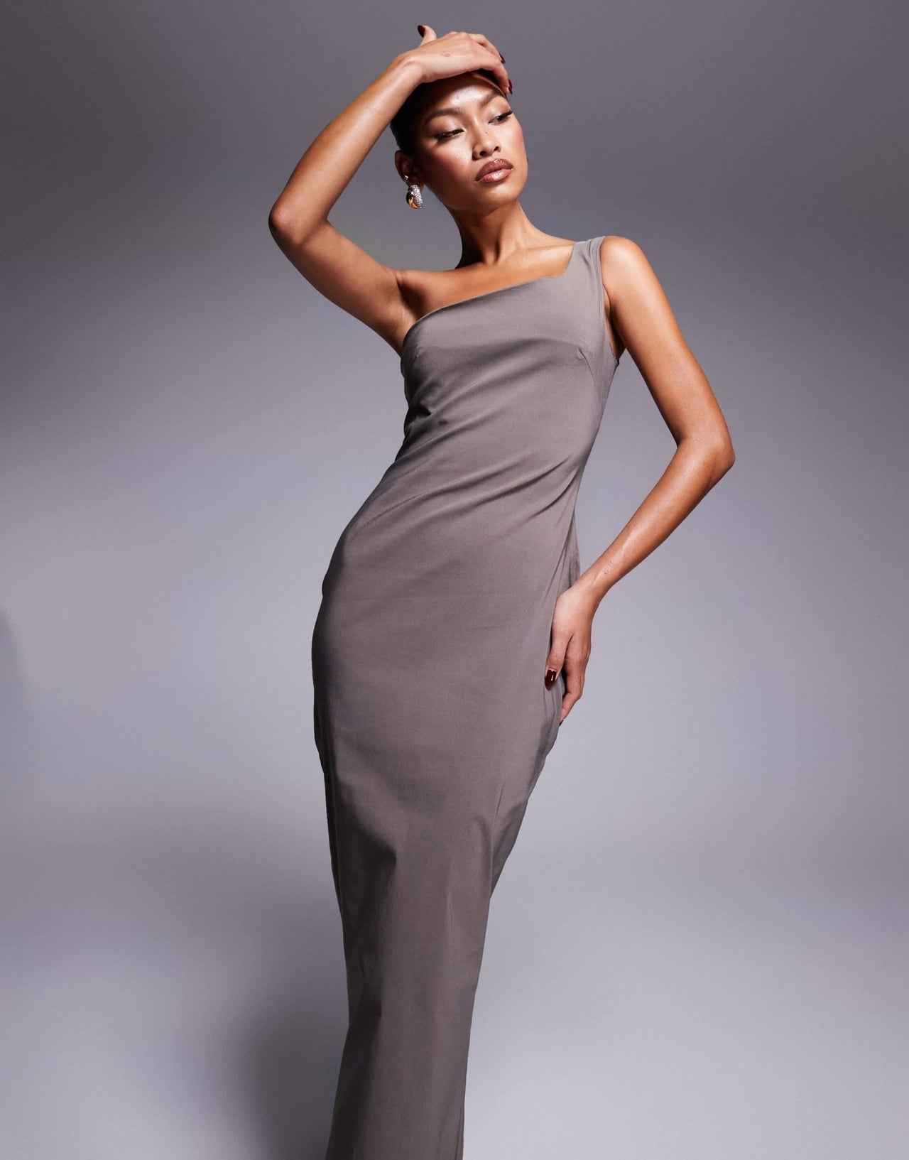 Vesper bengaline one shoulder midaxi dress in taupe - ASOS Sample Sale