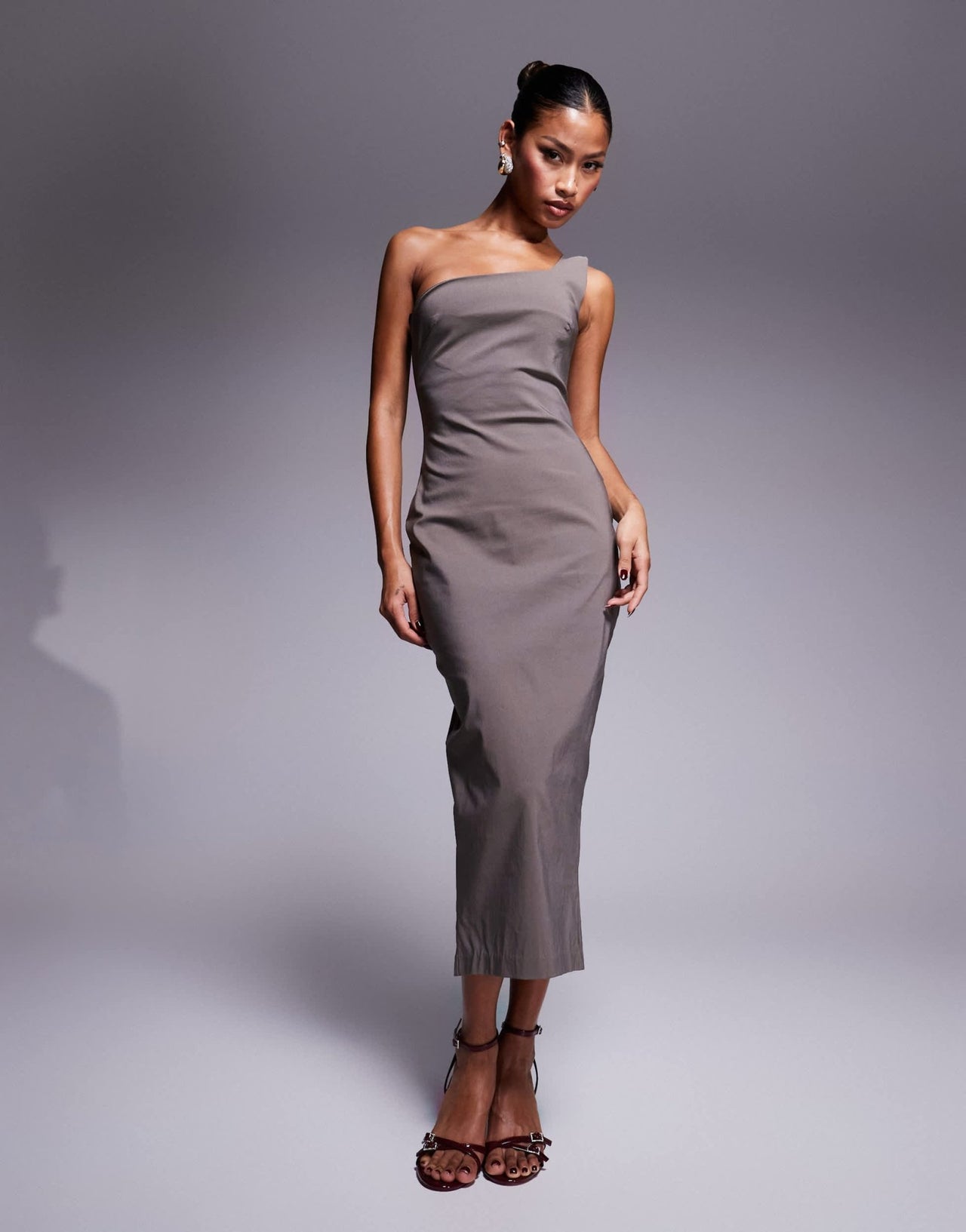 Vesper bengaline one shoulder midaxi dress in taupe - ASOS Sample Sale