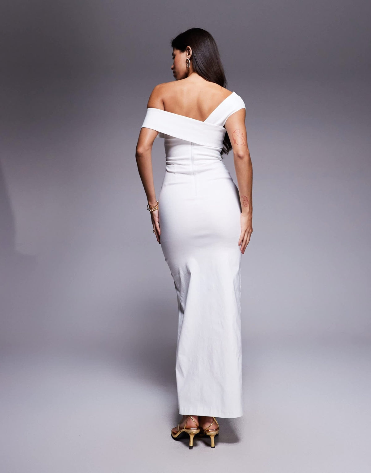 Vesper bengaline one shoulder twist front side split maxi dress in white - ASOS Sample Sale