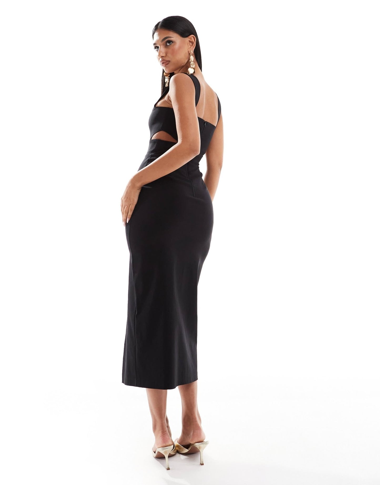 Vesper bengaline square neck cut out midaxi dress in black - ASOS Sample Sale