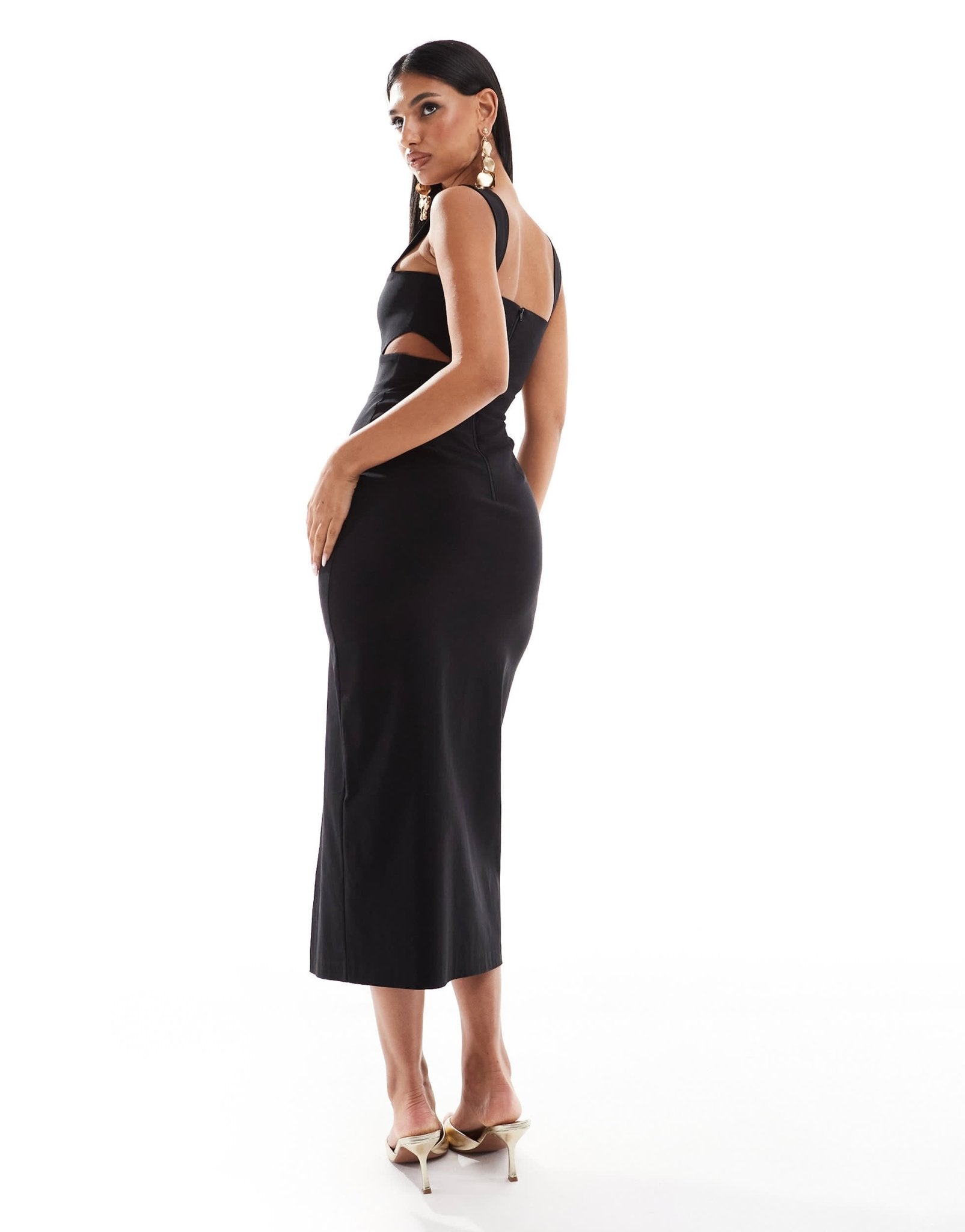 Vesper bengaline square neck cut out midaxi dress in black - ASOS Sample Sale