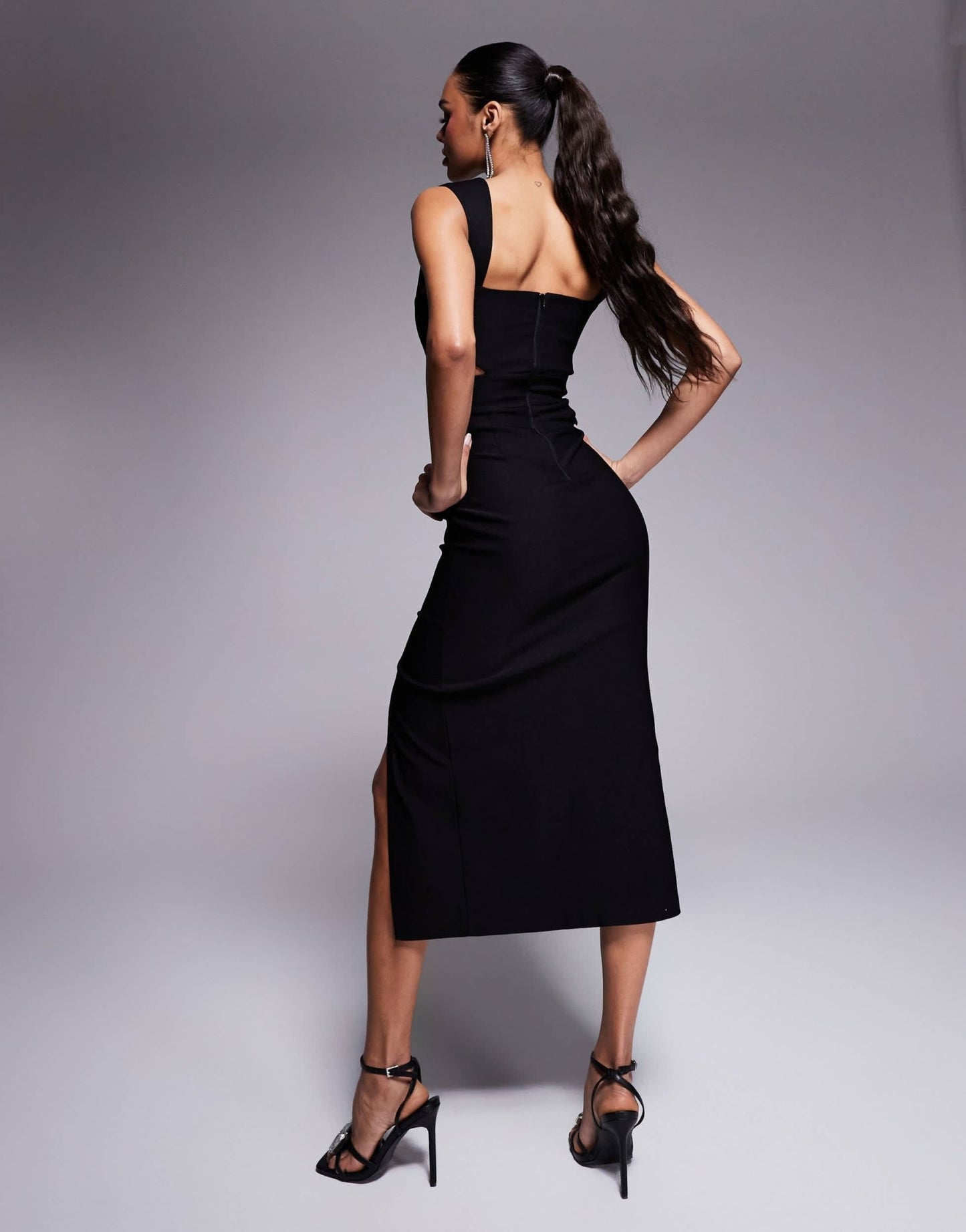Vesper bengaline square neck cut out midaxi dress in black - ASOS Sample Sale