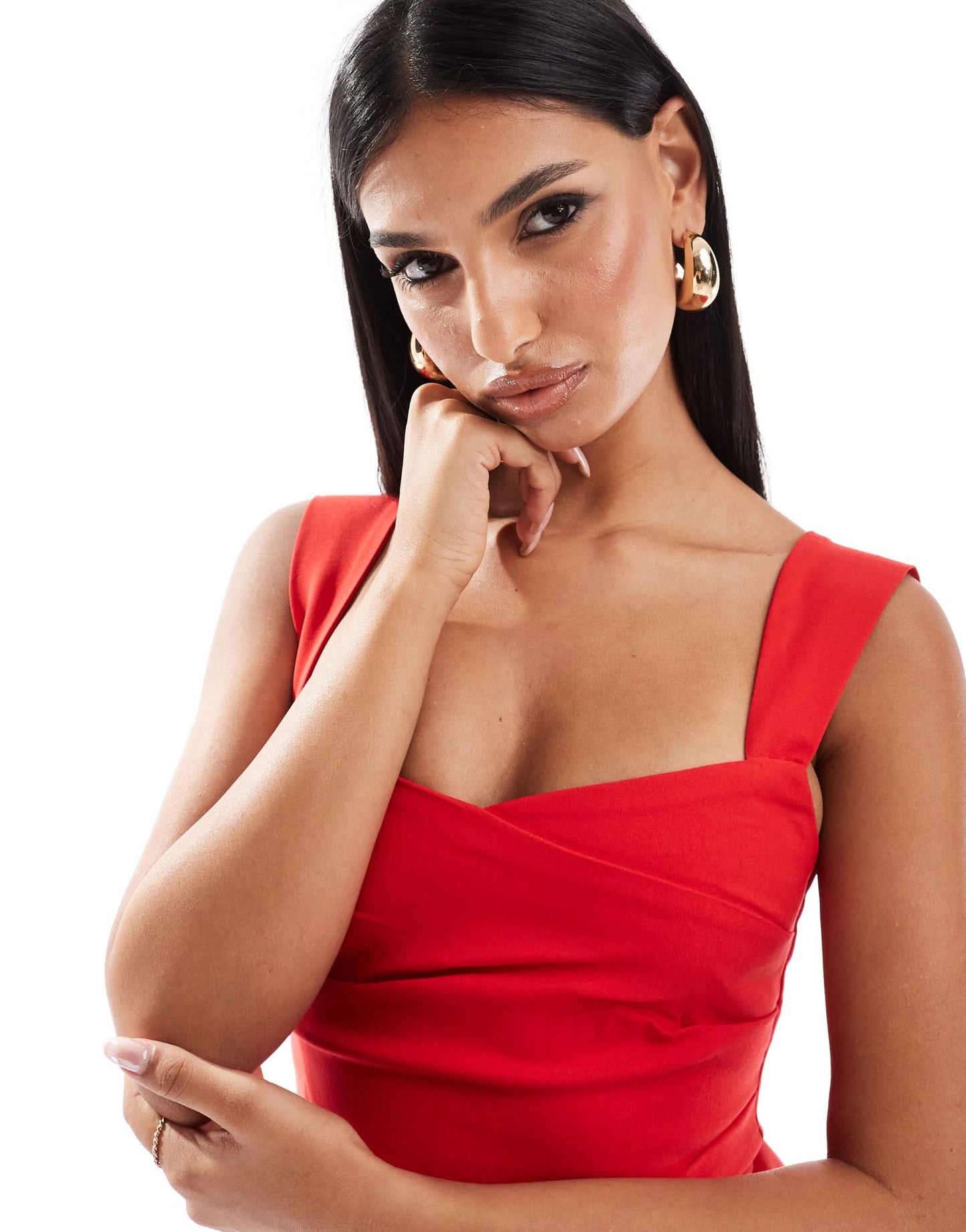Vesper bengaline sweetheart neckline bodycon midaxi dress in red - ASOS Sample Sale