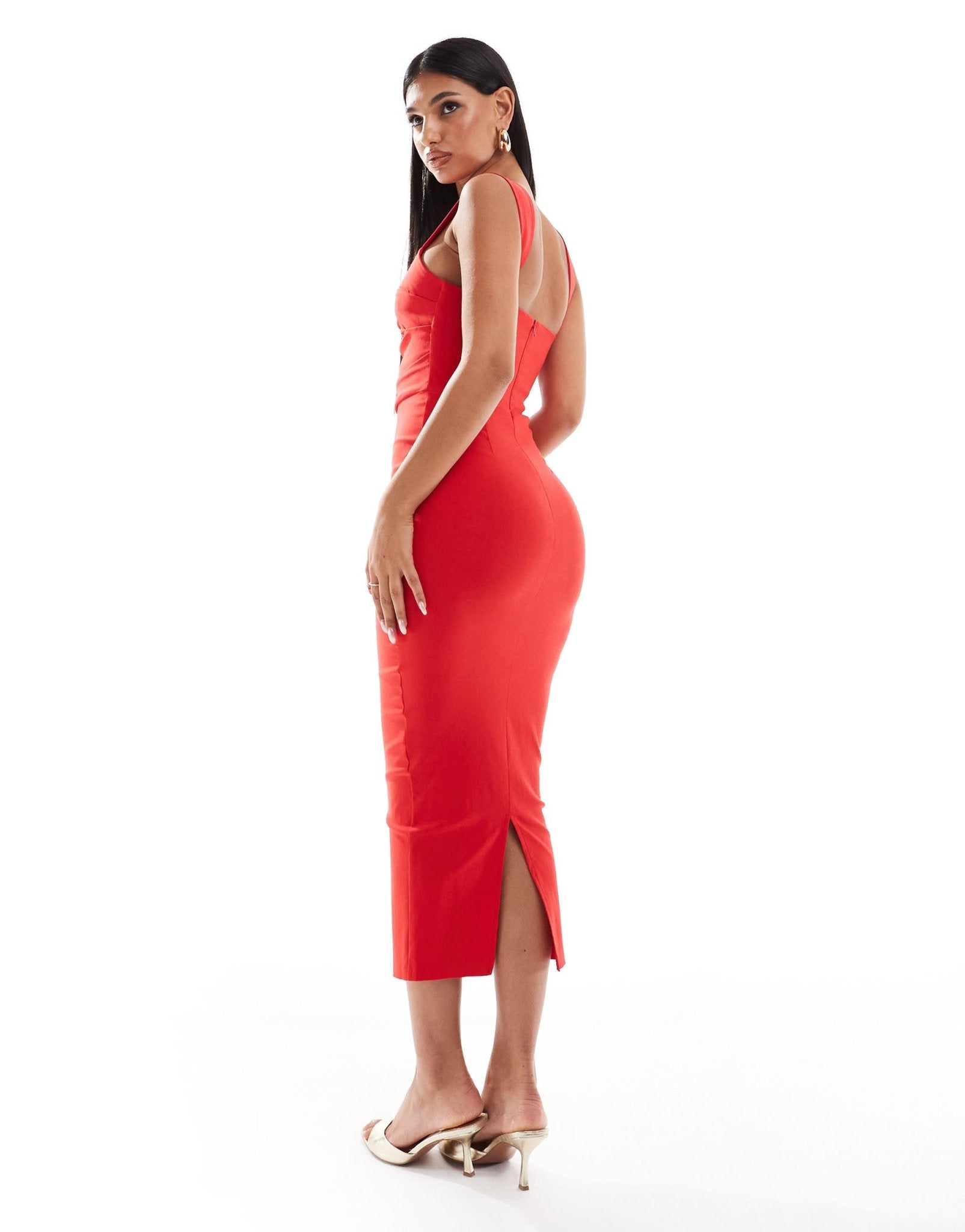 Vesper bengaline sweetheart neckline bodycon midaxi dress in red - ASOS Sample Sale