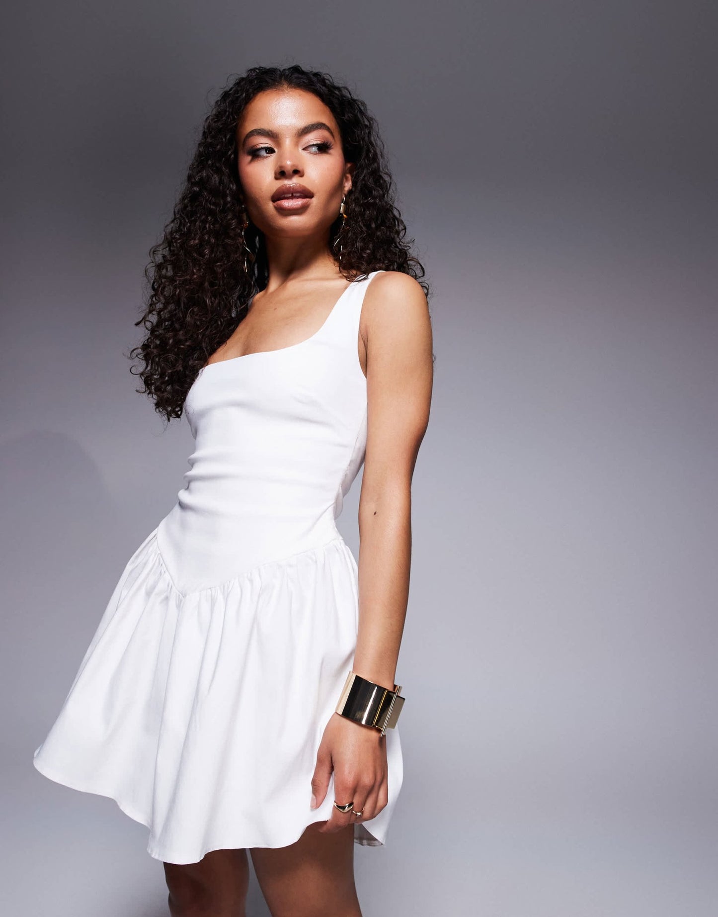 Vesper Petite bengaline bengaline square neck drop waist detail skater mini dress in white - ASOS Sample Sale