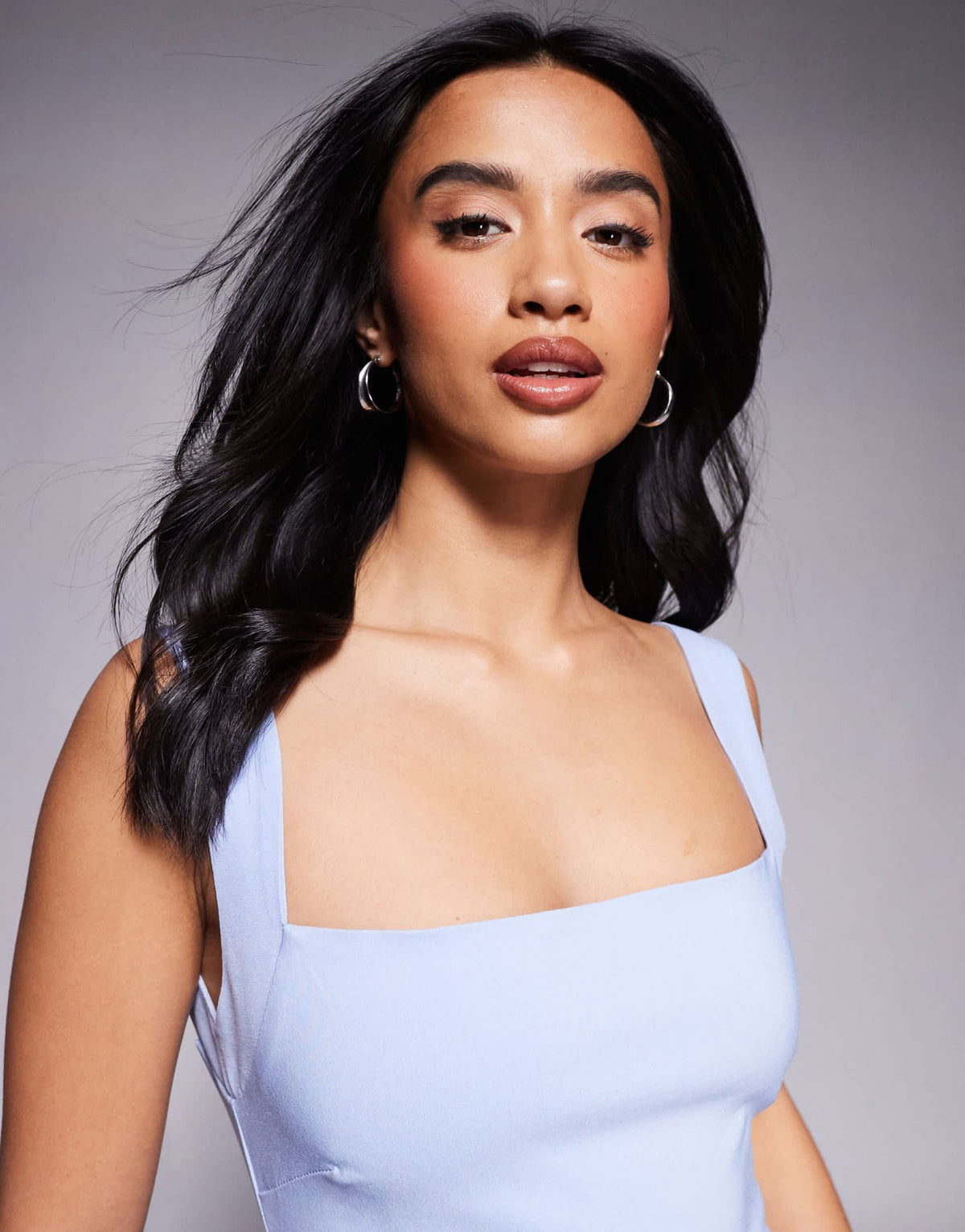 Vesper Petite bengaline square neck scoop back midaxi dress in light blue - ASOS Sample Sale