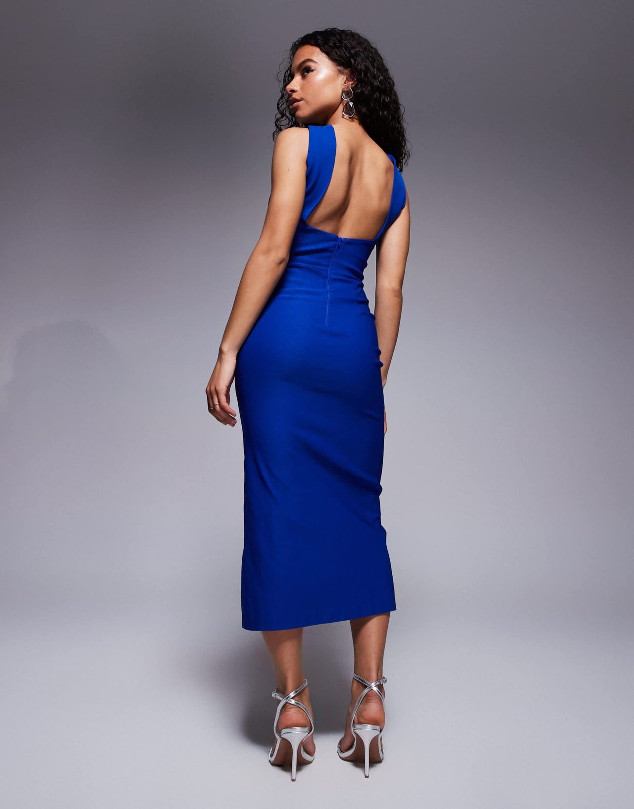Vesper Petite bengaline twist front halter neck side split midaxi dress in cobalt - ASOS Sample Sale