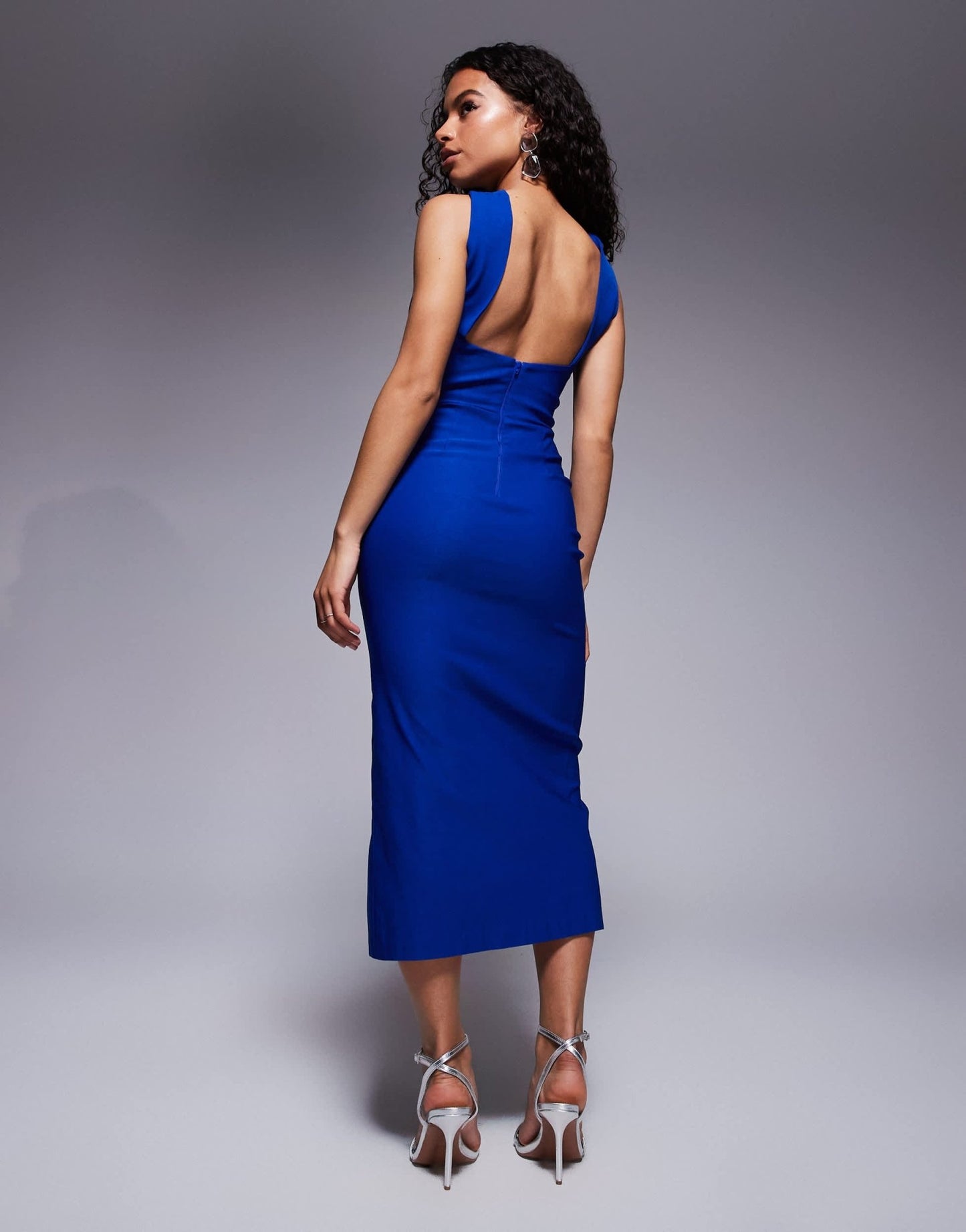 Vesper Petite bengaline twist front halter neck side split midaxi dress in cobalt - ASOS Sample Sale