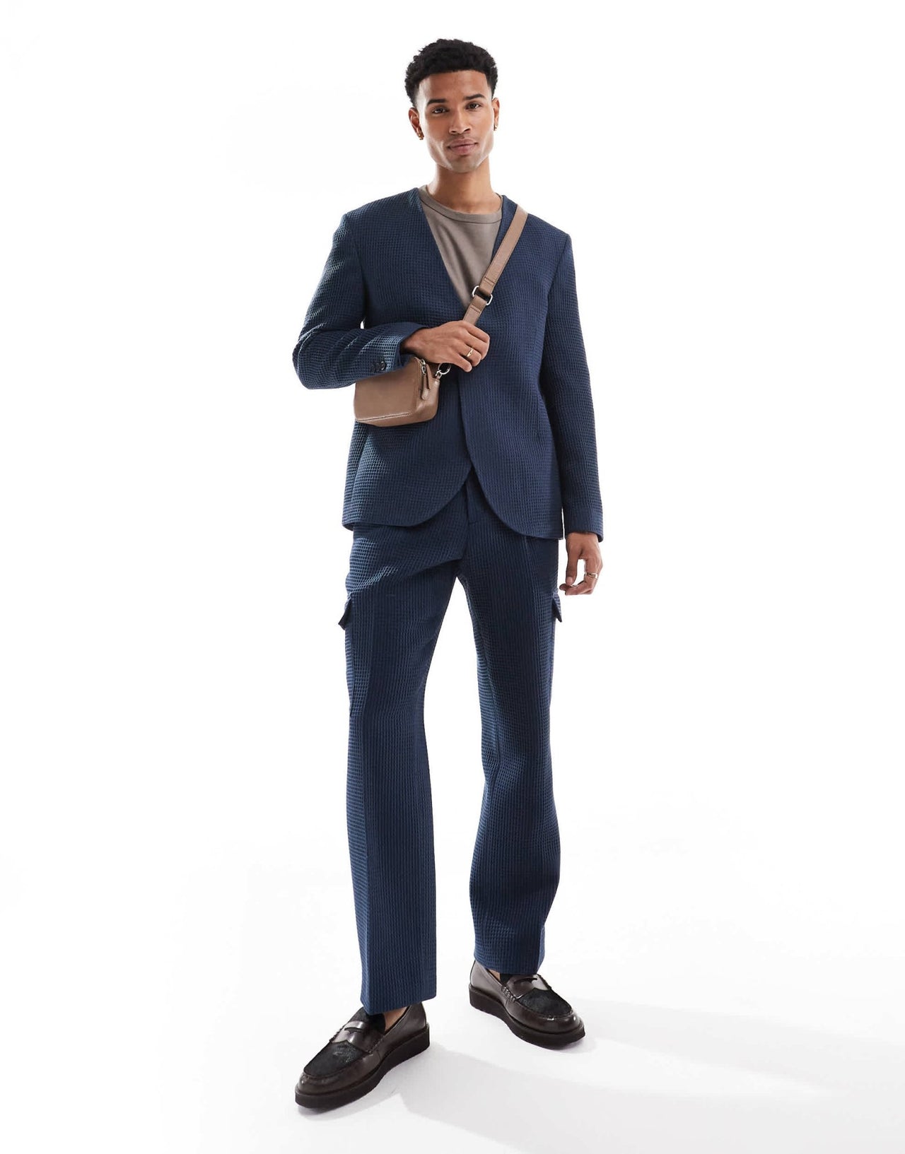 Viggo elanga waffle suit jacket in navy co - ord - ASOS Sample Sale