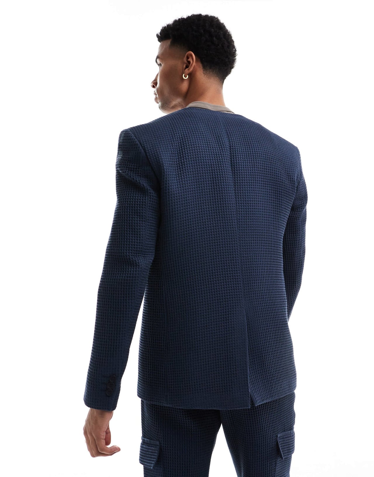 Viggo elanga waffle suit jacket in navy co - ord - ASOS Sample Sale
