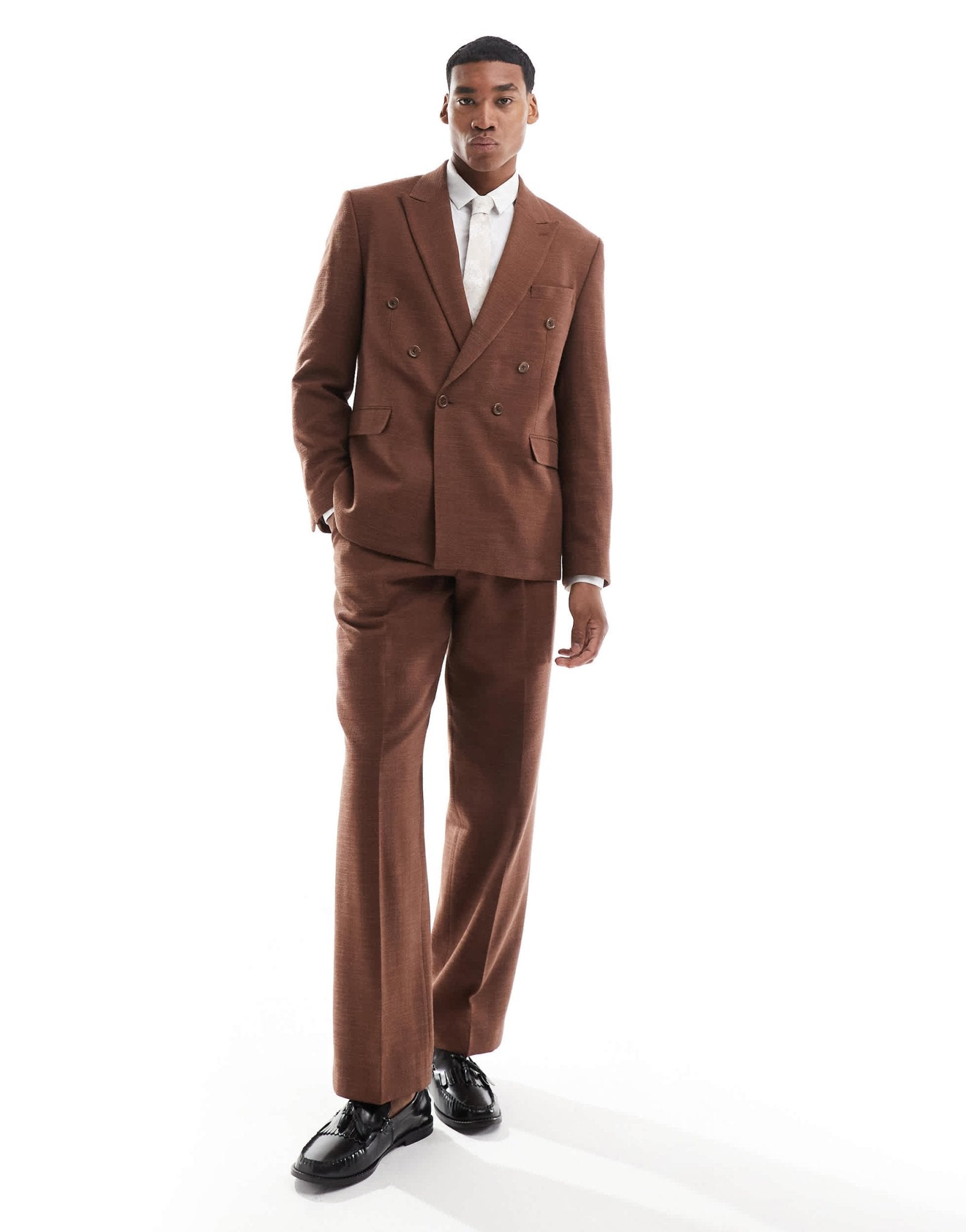 Viggo lisandro double breasted suit jacket in dark brown co - ord - ASOS Sample Sale