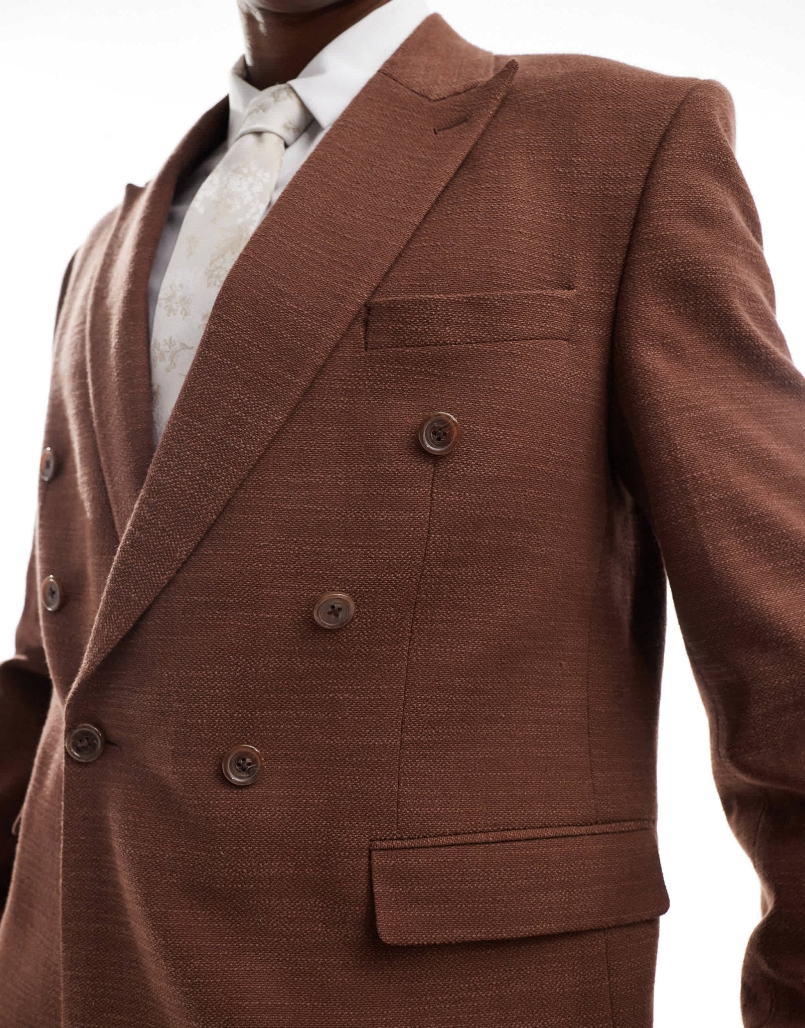Viggo lisandro double breasted suit jacket in dark brown co - ord - ASOS Sample Sale
