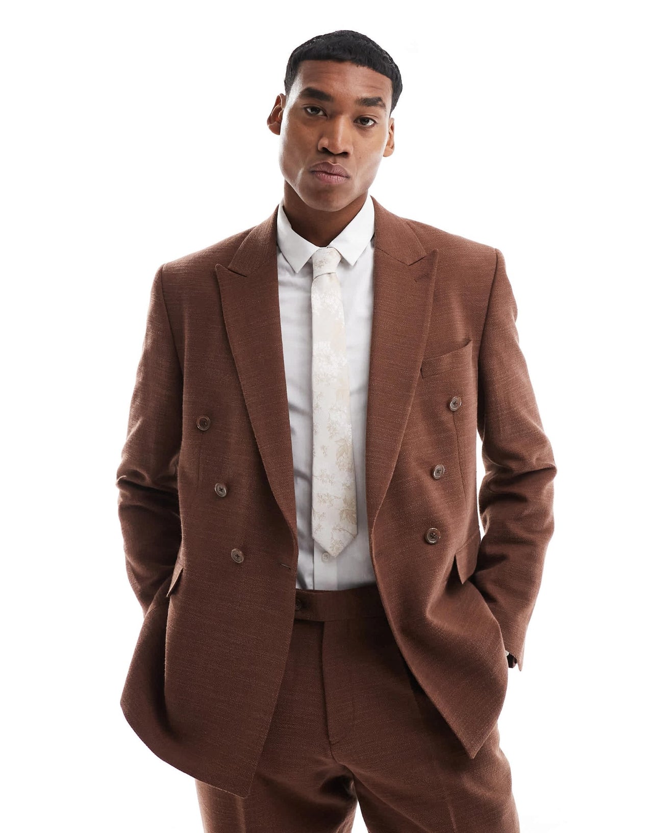 Viggo lisandro double breasted suit jacket in dark brown co - ord - ASOS Sample Sale
