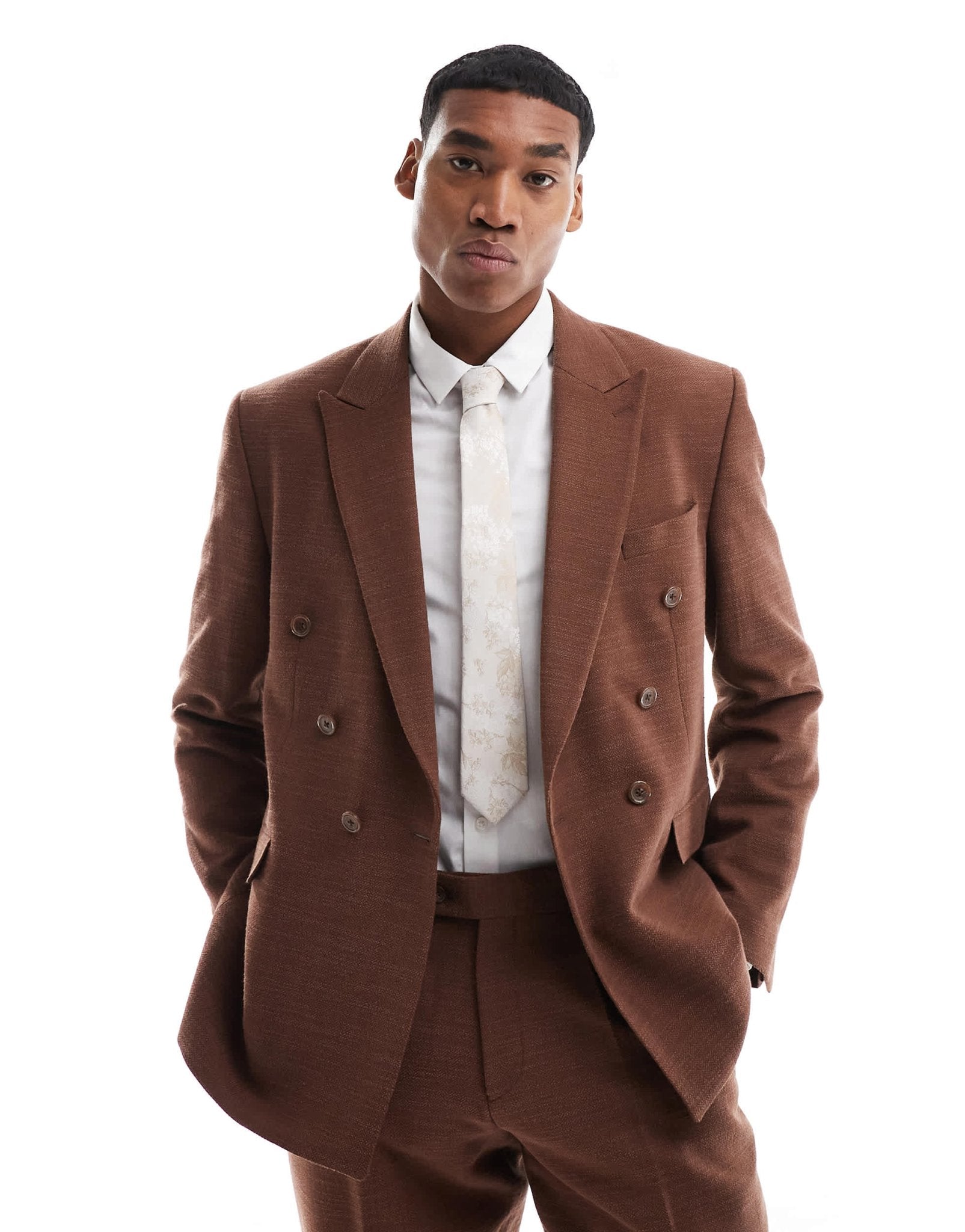 Viggo lisandro double breasted suit jacket in dark brown co - ord - ASOS Sample Sale