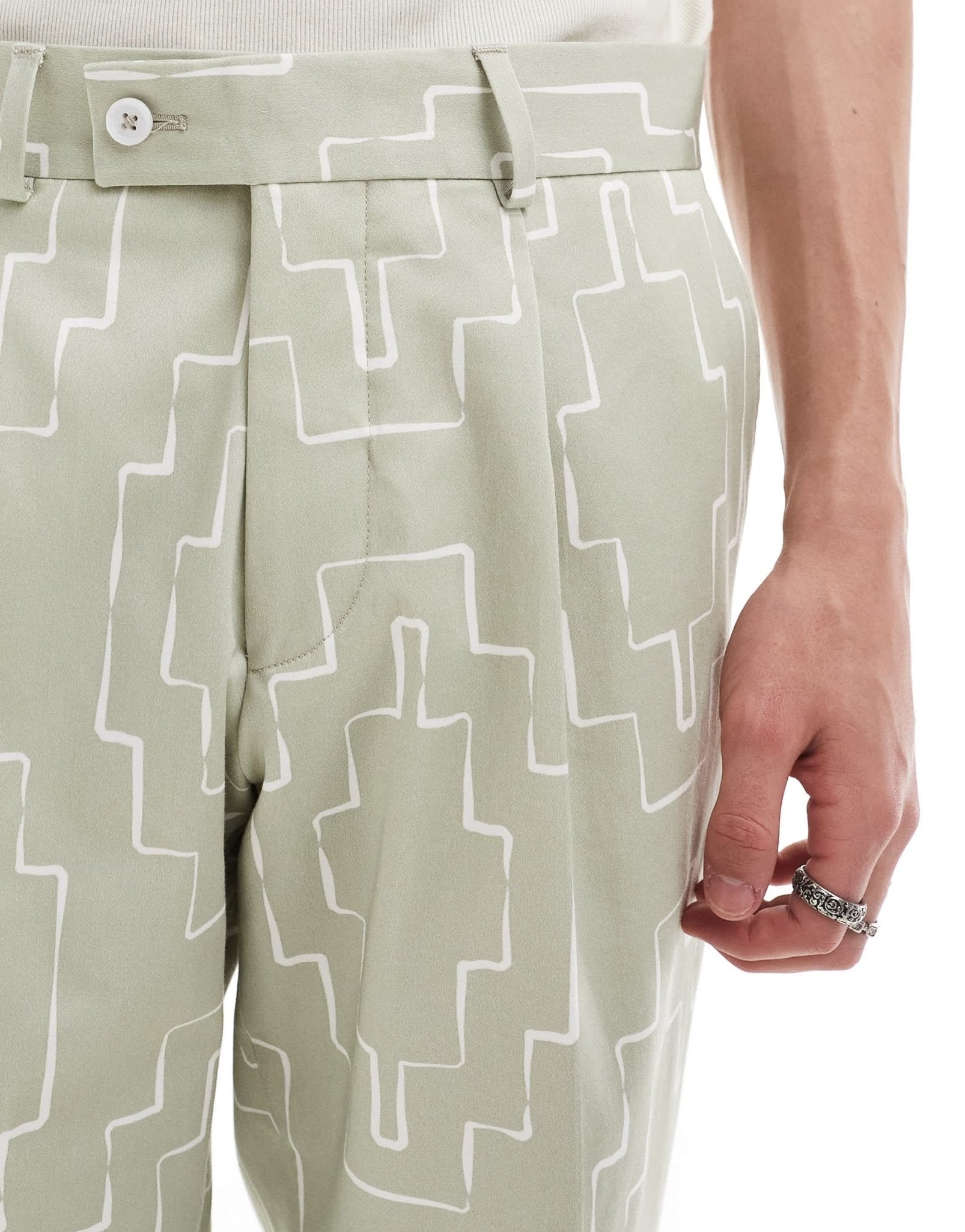 Viggo oversized suit trousers with print in sage green - ASOS Sample Sale