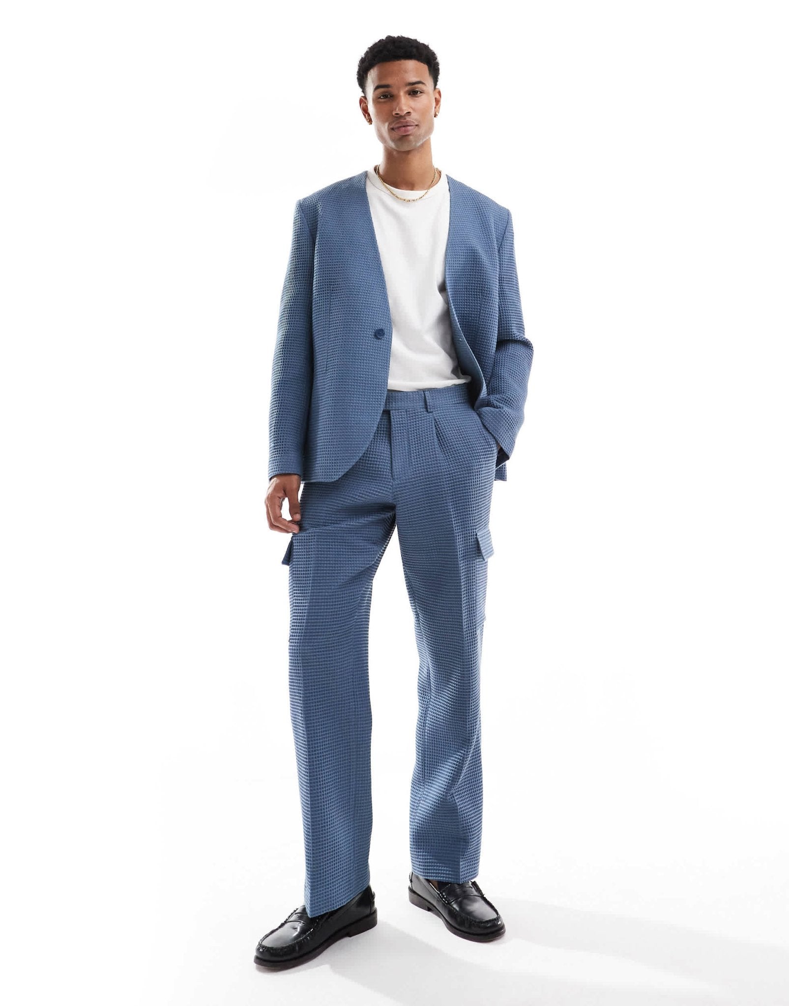 Viggo tailoreed cargo trousers in waffle in stone blue co - ord - ASOS Sample Sale