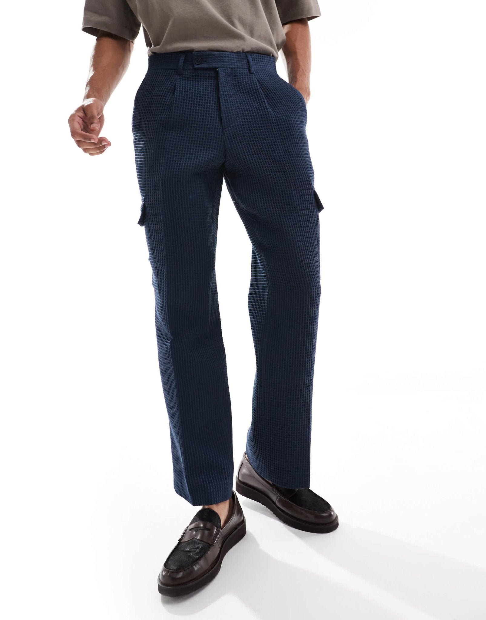 Viggo waffle suit trousers in navy co - ord - ASOS Sample Sale