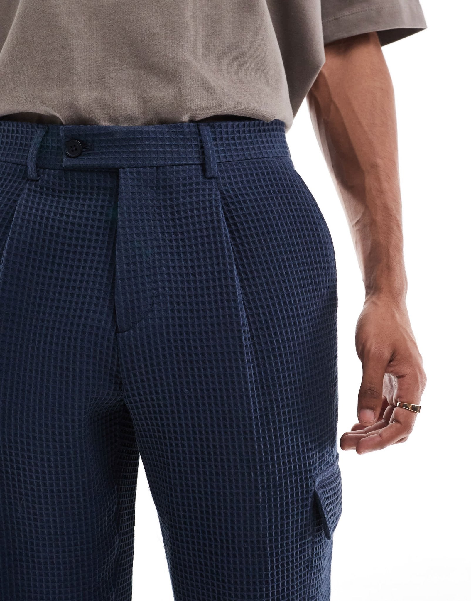 Viggo waffle suit trousers in navy co - ord - ASOS Sample Sale