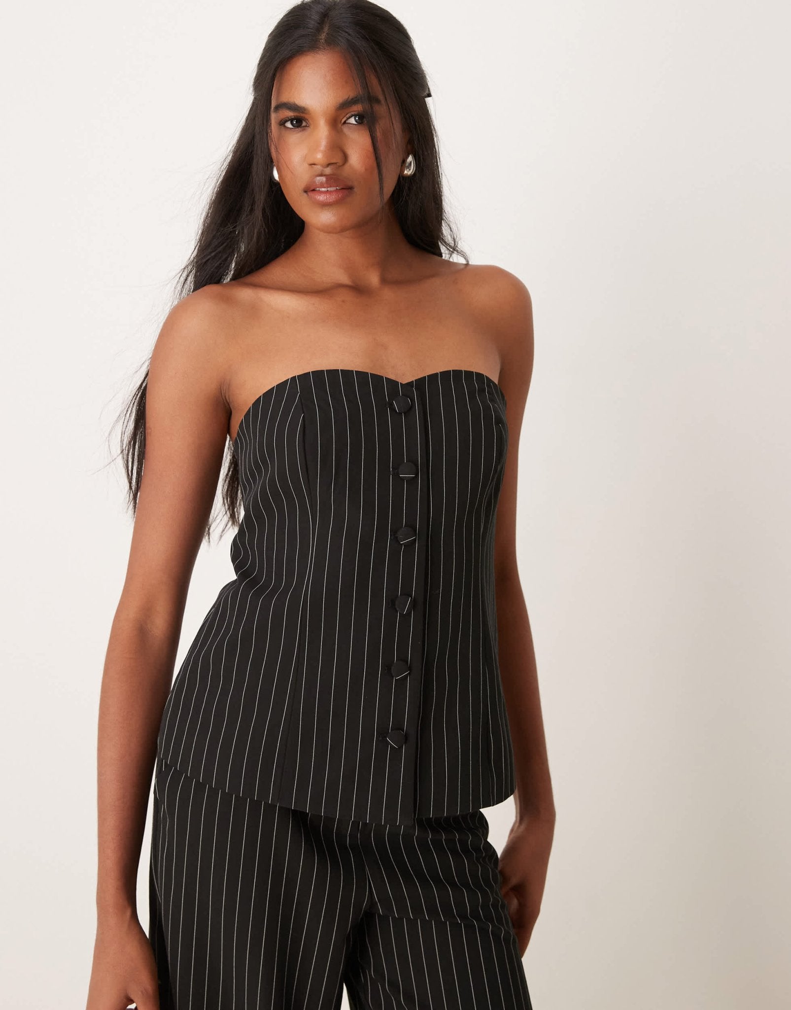 Vila bandeau detail waistcoat co-ord in black pinstripe - ASOS Sample Sale