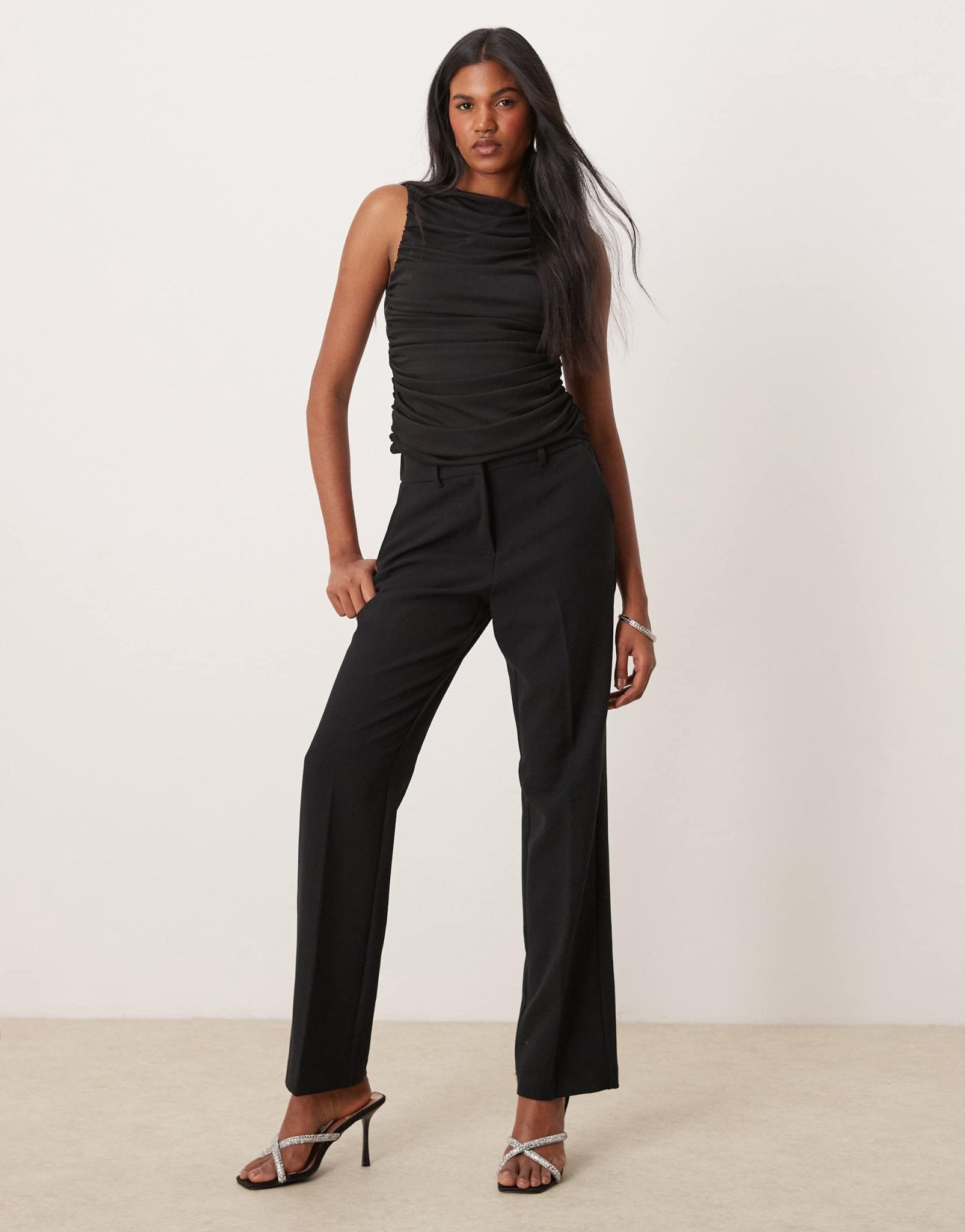 Vila boat neck drape mesh top in black - ASOS Sample Sale