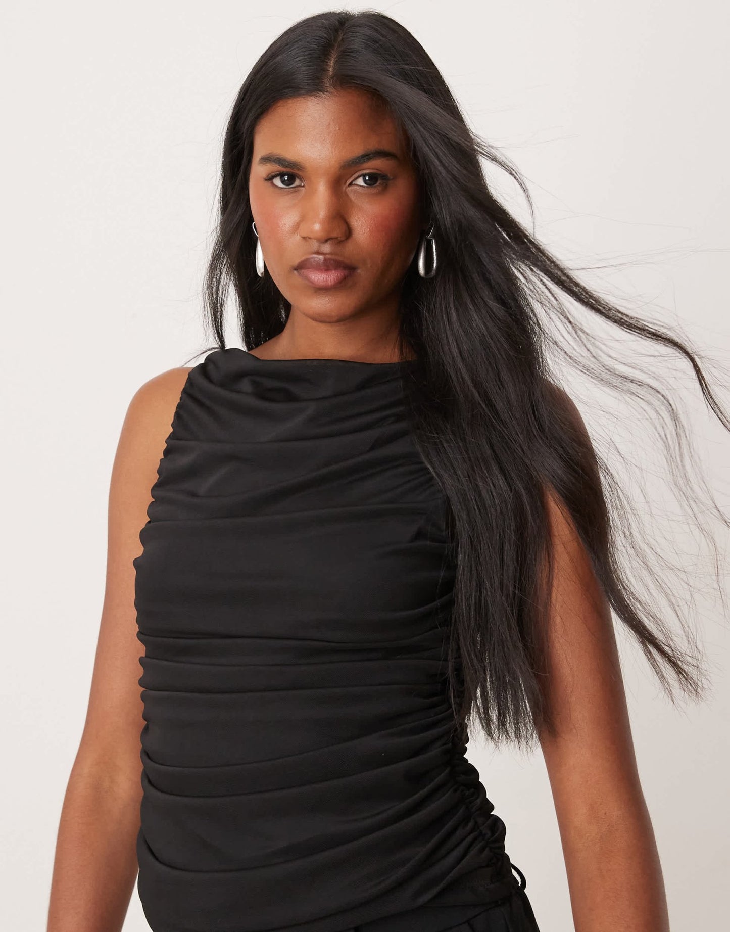 Vila boat neck drape mesh top in black - ASOS Sample Sale