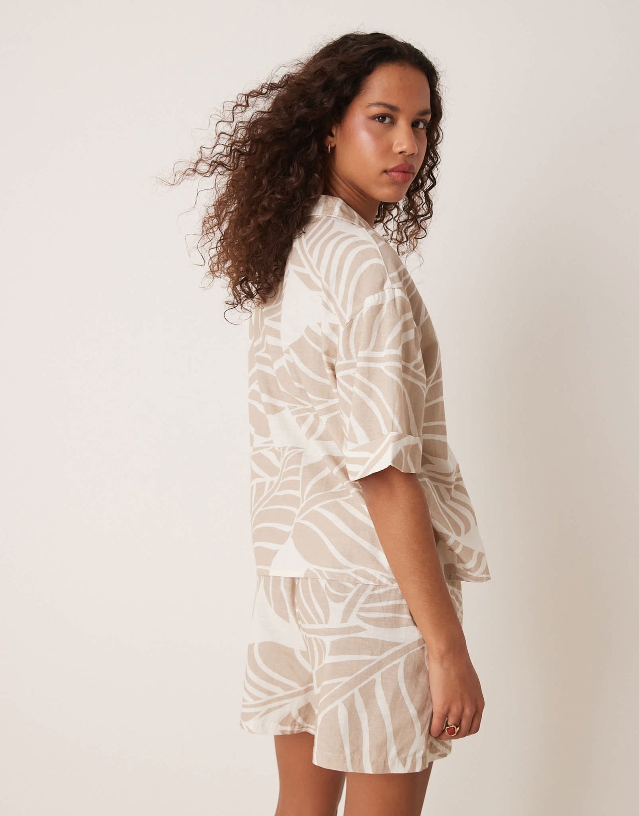 Vila boxy polo detail top co-ord in oversized tonal leaf print - ASOS Sample Sale