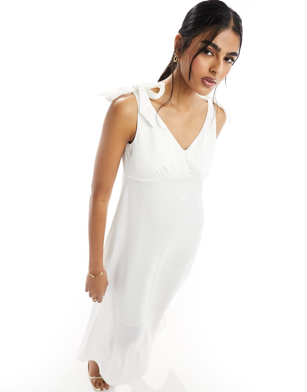 Vila Bridal satin tie shoulder cami maxi dress in cream - ASOS Sample Sale