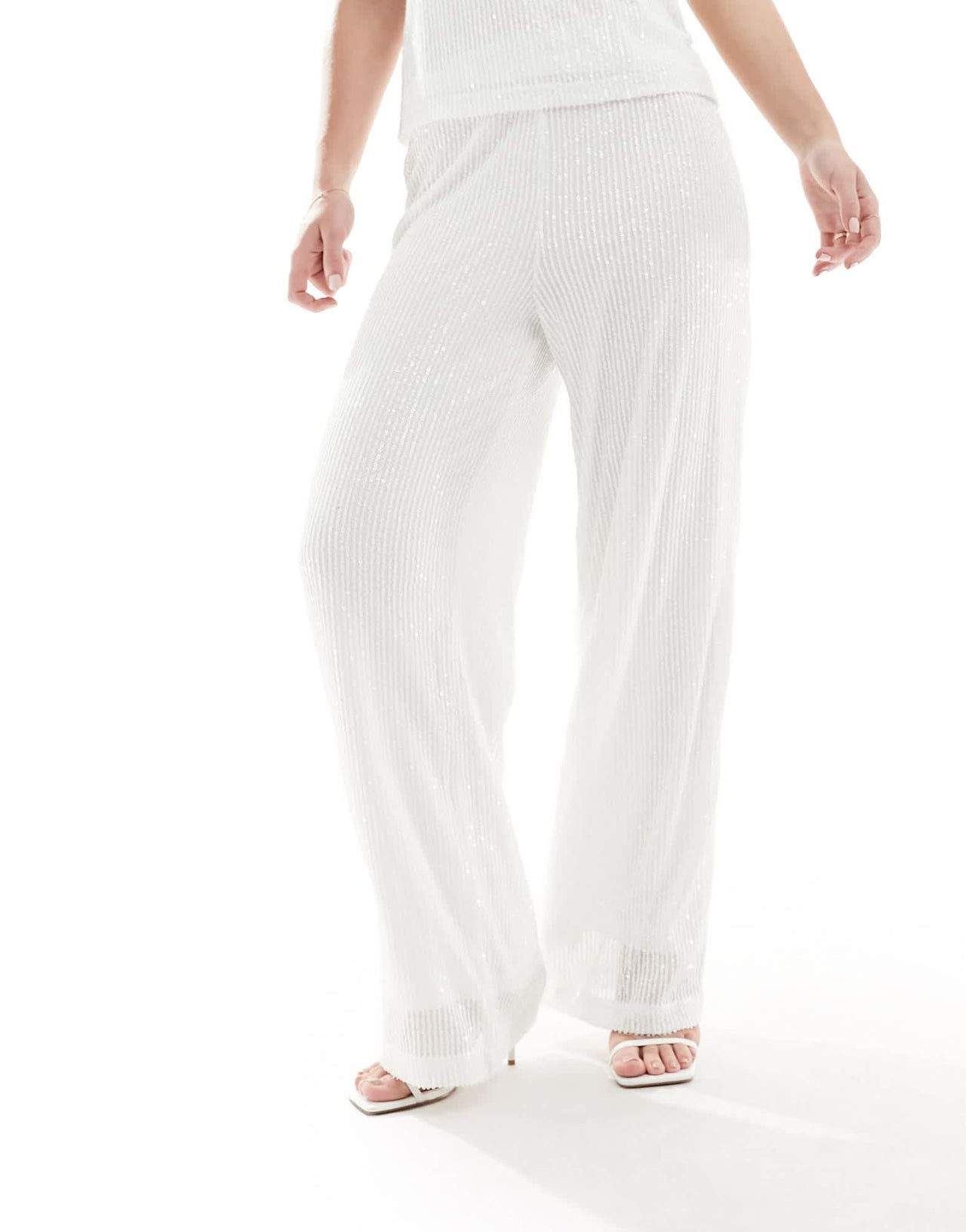 Vila Bridal sequin wide leg trouser co - ord in white - ASOS Sample Sale