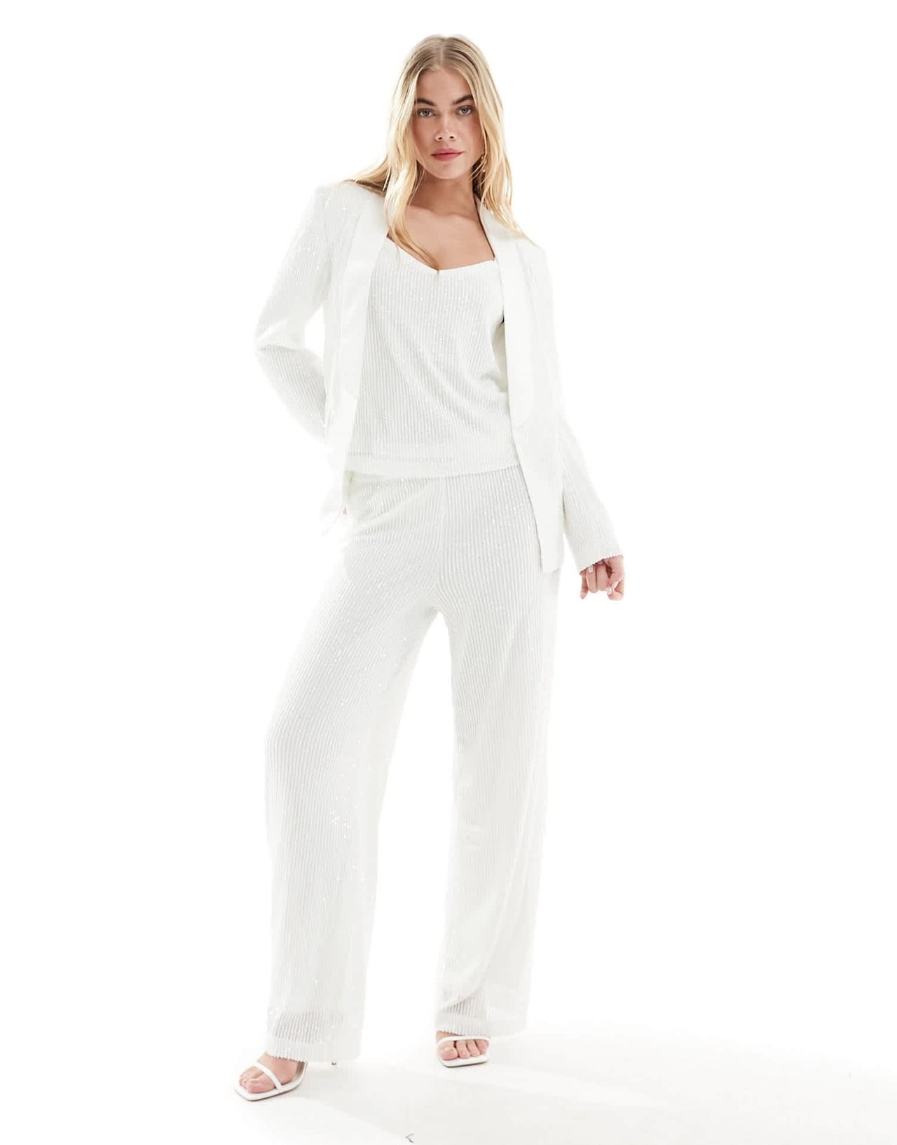 Vila Bridal sequin wide leg trouser co - ord in white - ASOS Sample Sale
