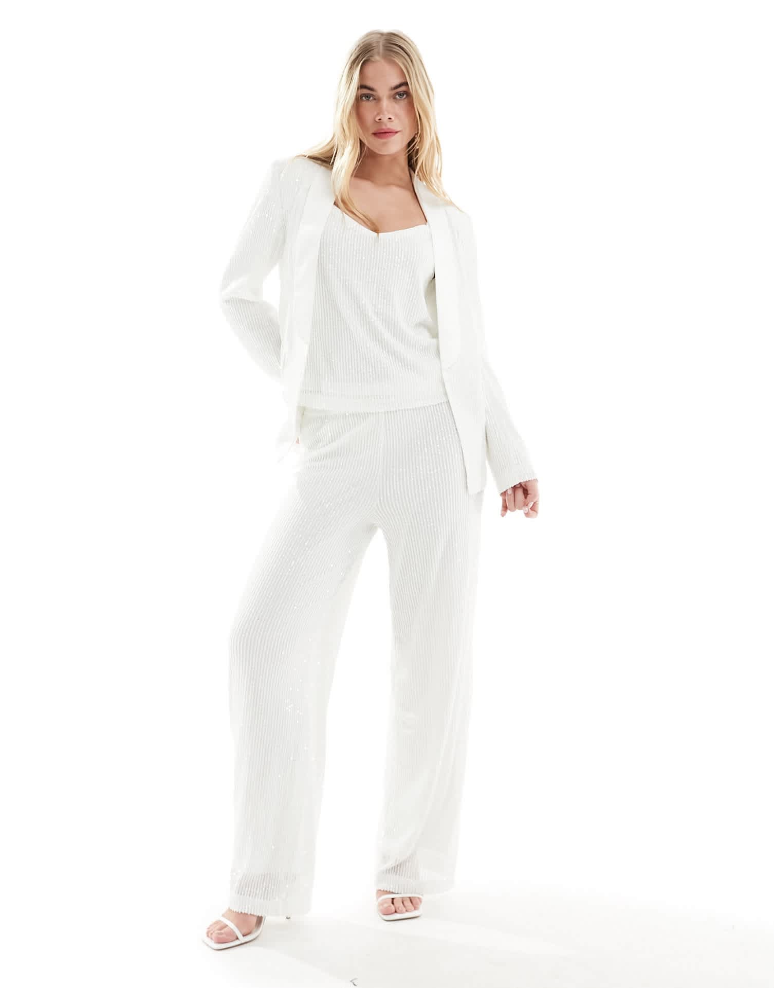 Vila Bridal sequin wide leg trouser co - ord in white - ASOS Sample Sale