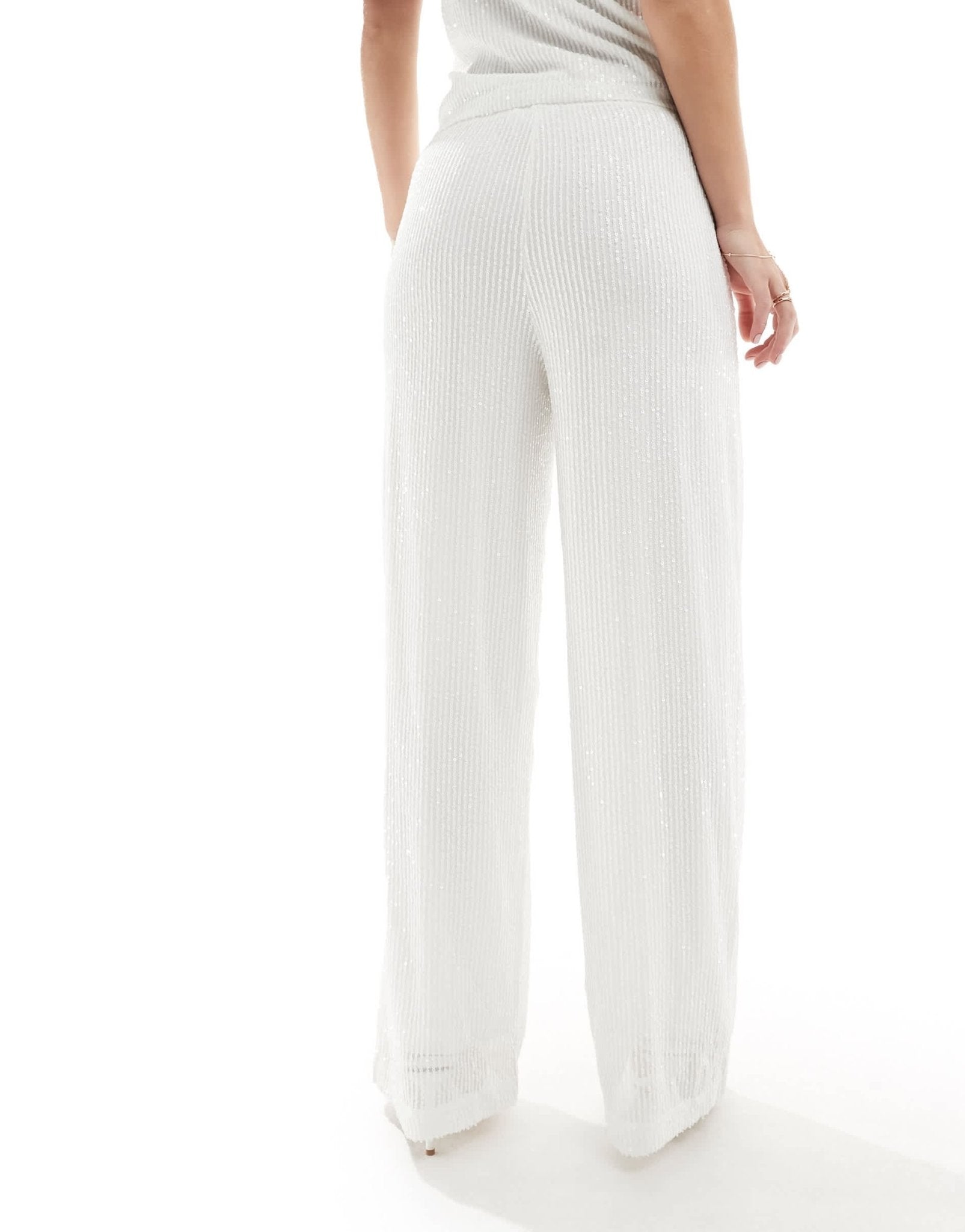 Vila Bridal sequin wide leg trouser co - ord in white - ASOS Sample Sale