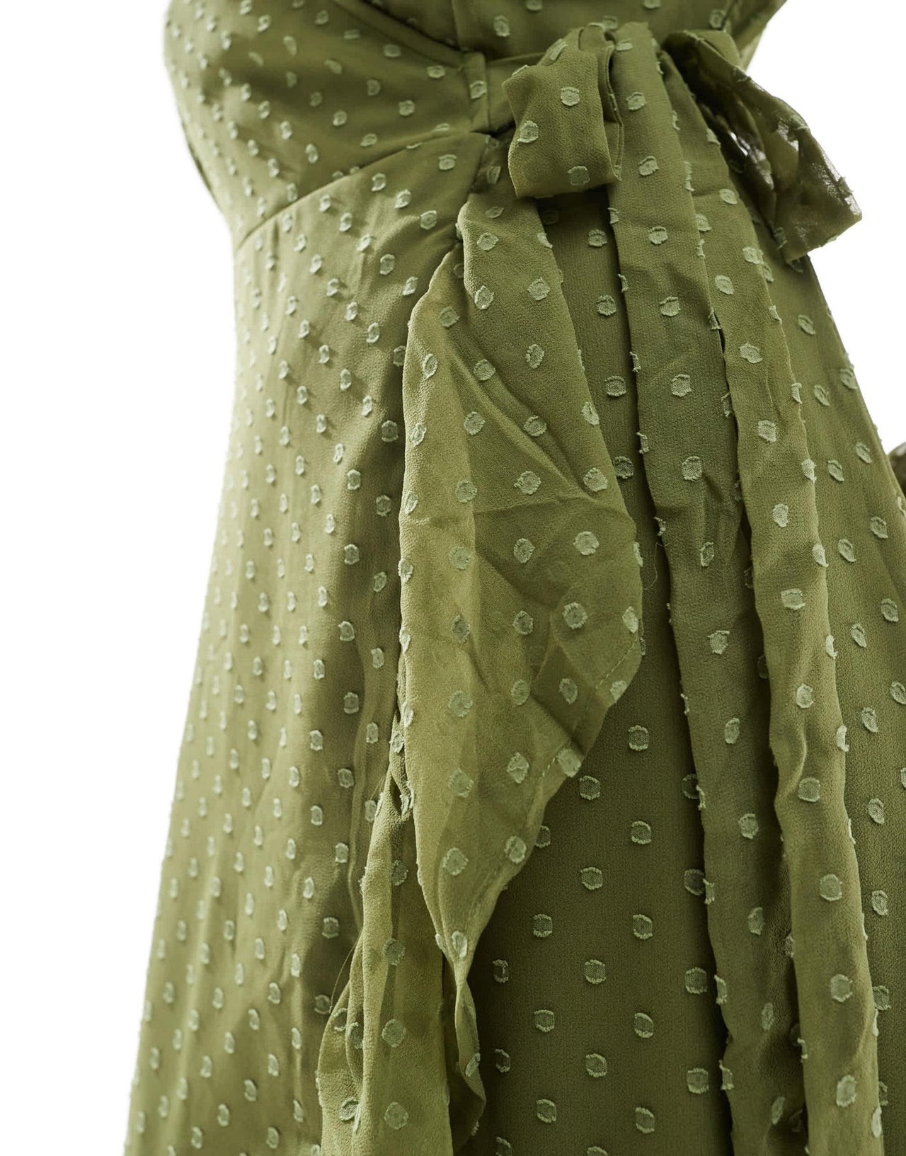 Vila Bridesmaid dobby wrap maxi dress with frill detail in olive green - ASOS Sample Sale