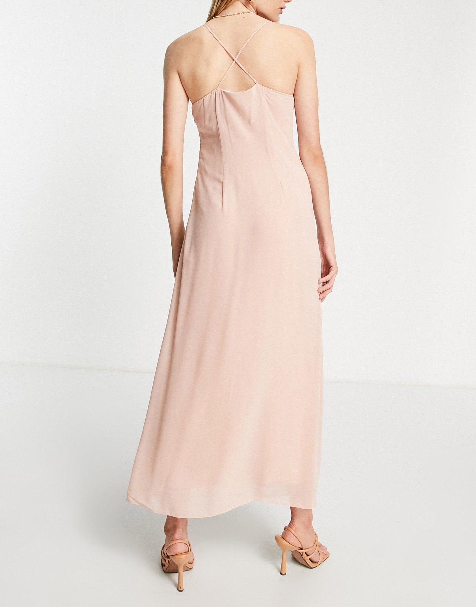 Vila bridesmaids midi dress with twist front in light pink - ASOS Sample Sale