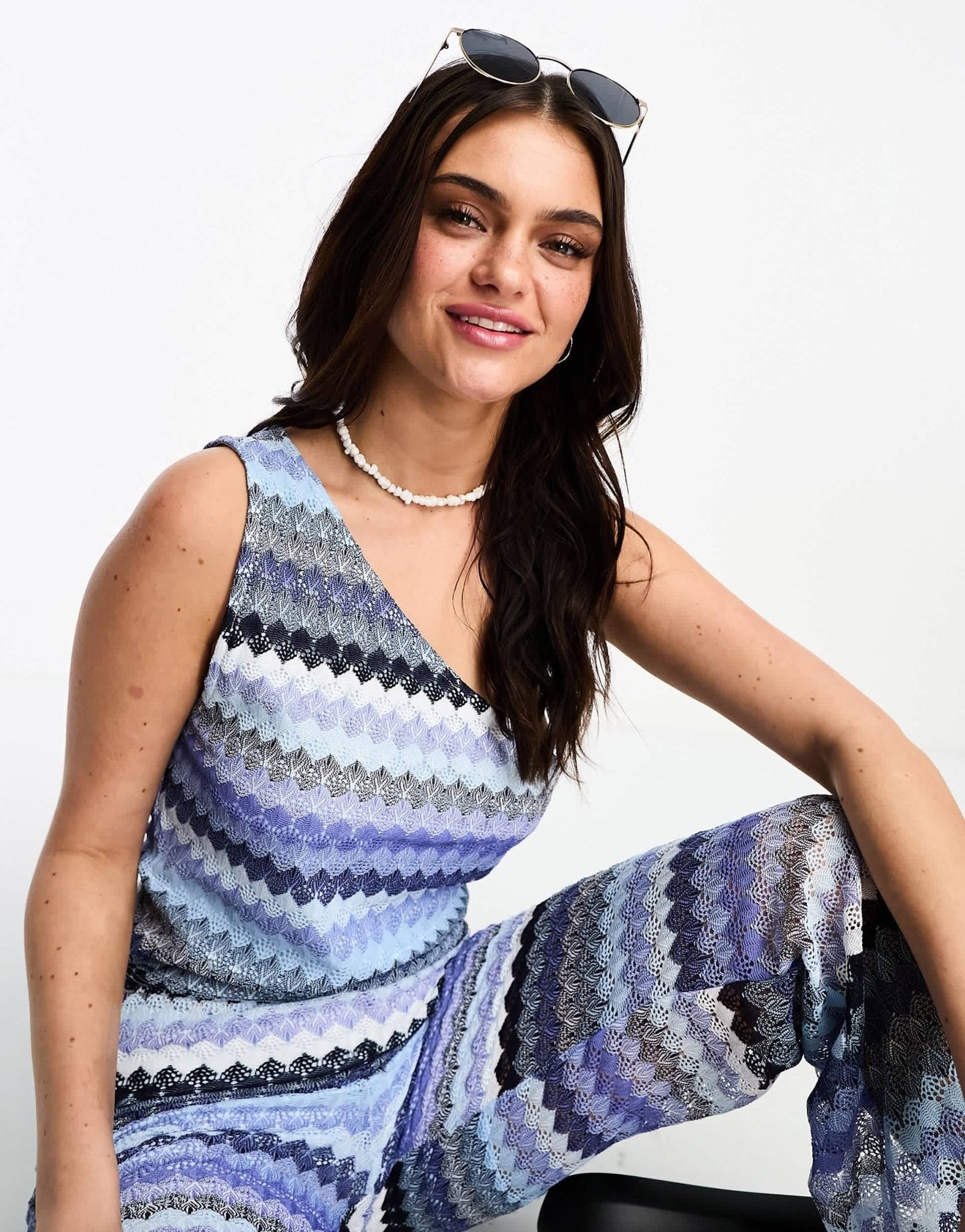 Vila chevron one shoulder top co - ord in blue - ASOS Sample Sale