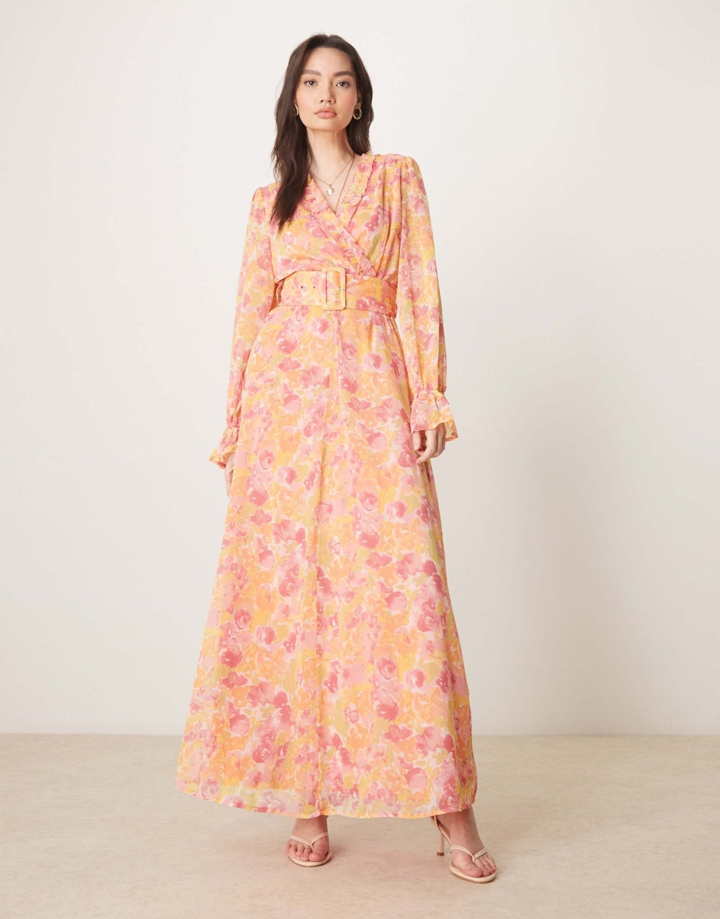 Vila chiffon wrap maxi dress in orange floral print - ASOS Sample Sale