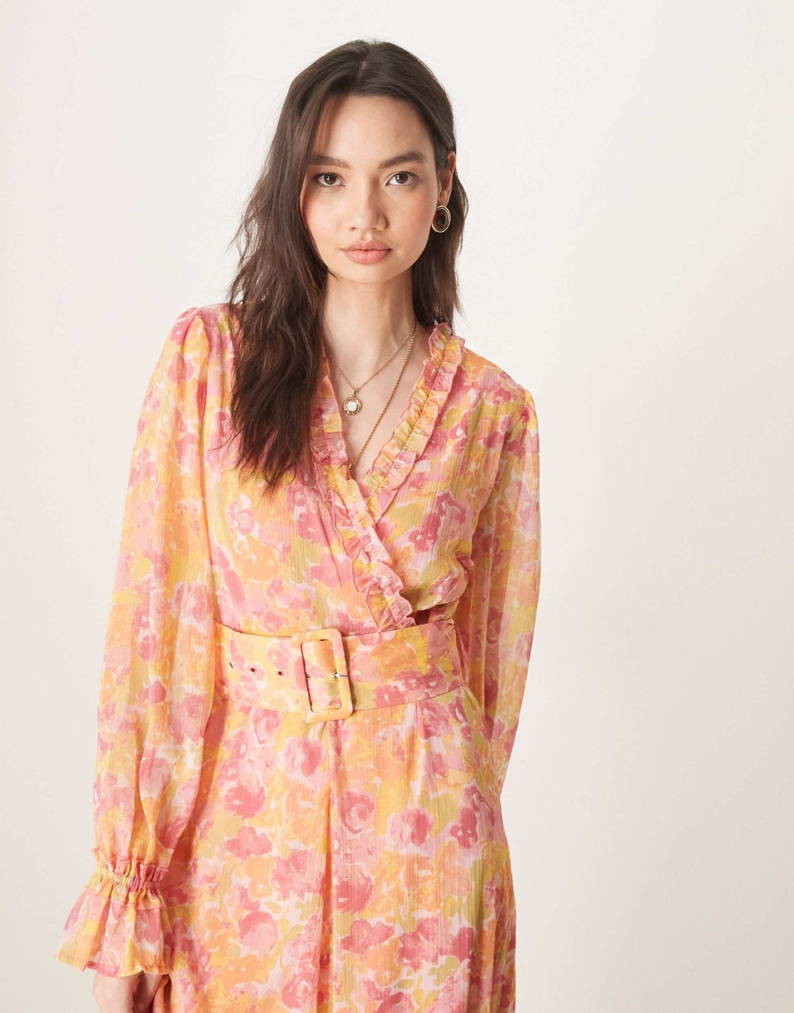 Vila chiffon wrap maxi dress in orange floral print - ASOS Sample Sale